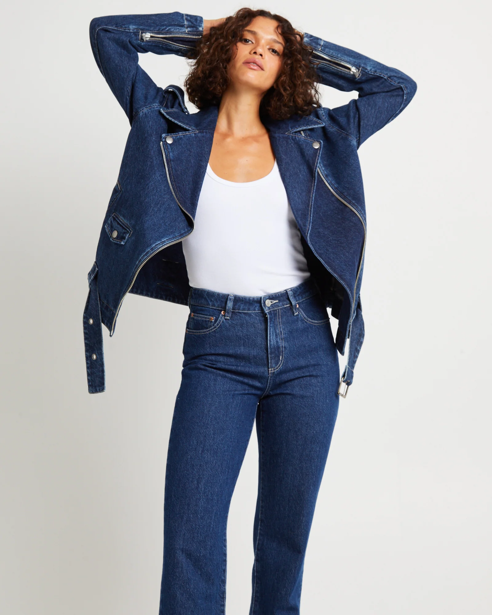 Signature Oversized Biker Denim Jacket Essential Rinse - Image 4