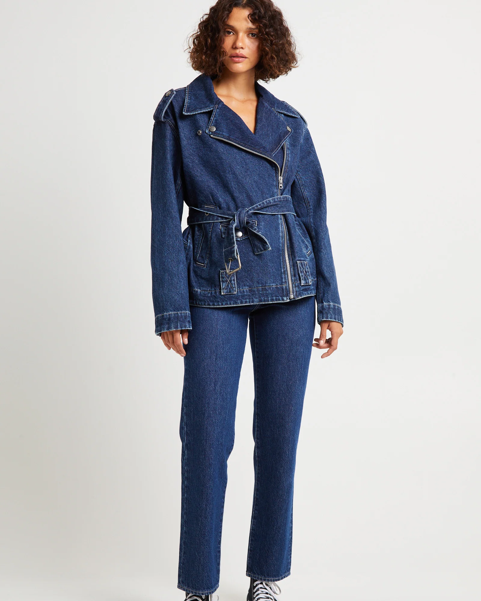 Signature Oversized Biker Denim Jacket Essential Rinse - Image 5