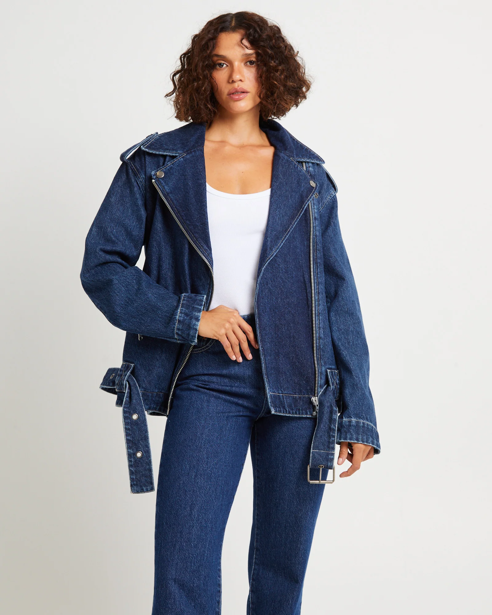 Signature Oversized Biker Denim Jacket Essential Rinse - Image 6
