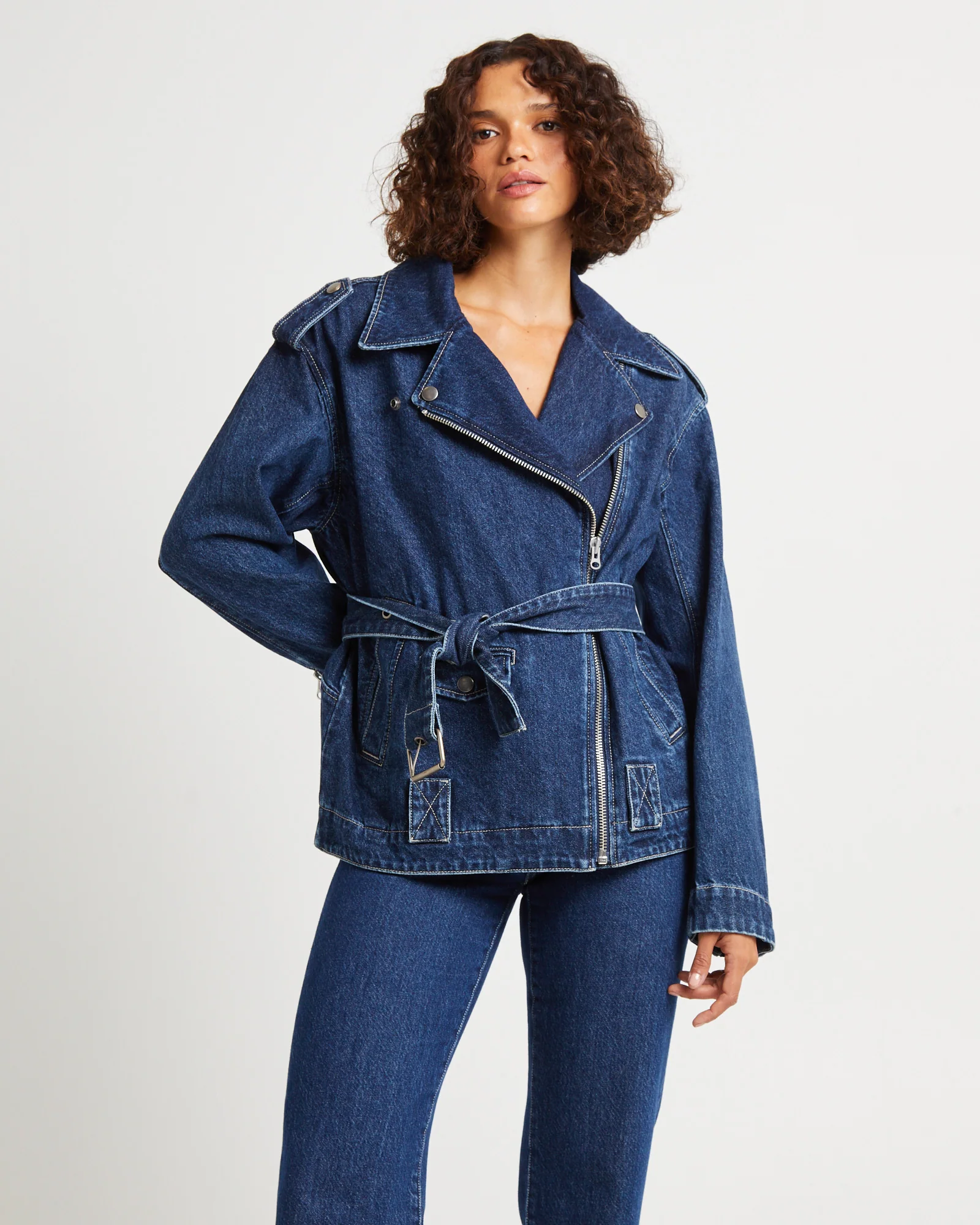 Signature Oversized Biker Denim Jacket Essential Rinse - Image 7