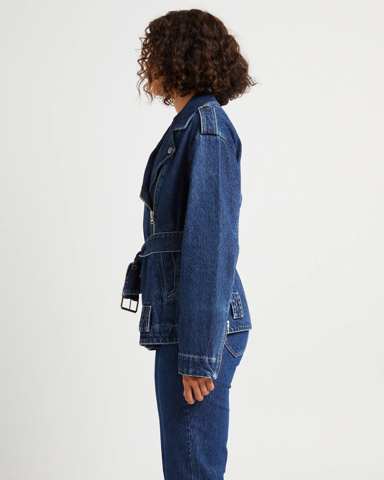 Signature Oversized Biker Denim Jacket Essential Rinse - Image 8