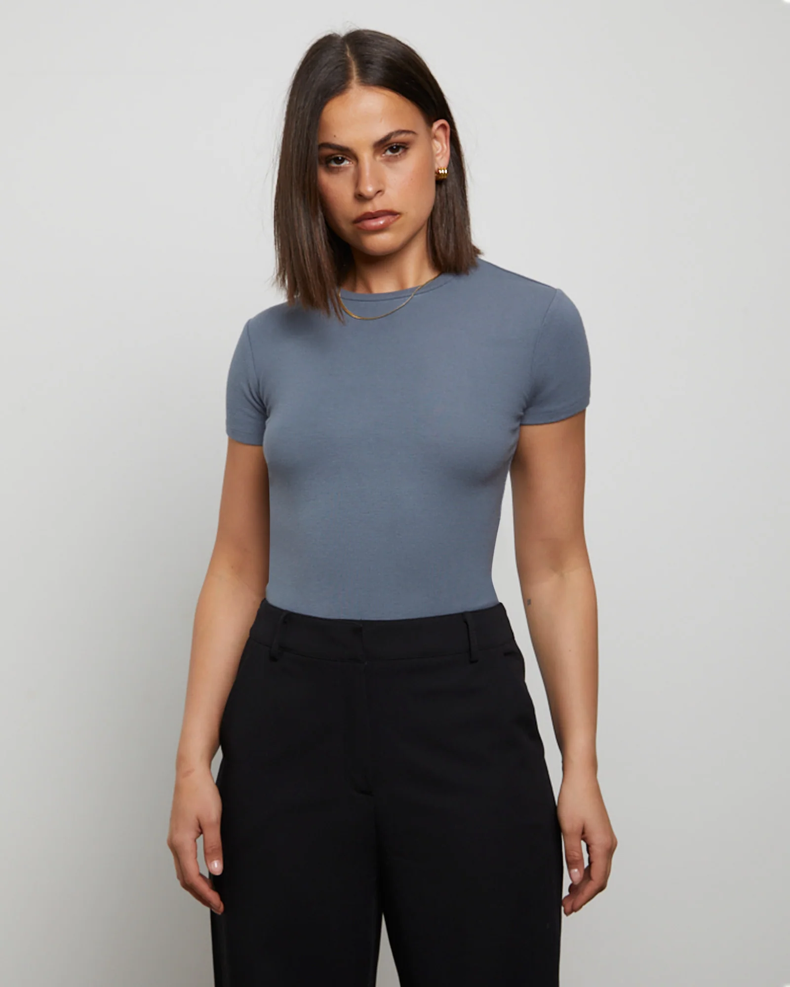 Slinky Fitted Tee in Slate - Image 5