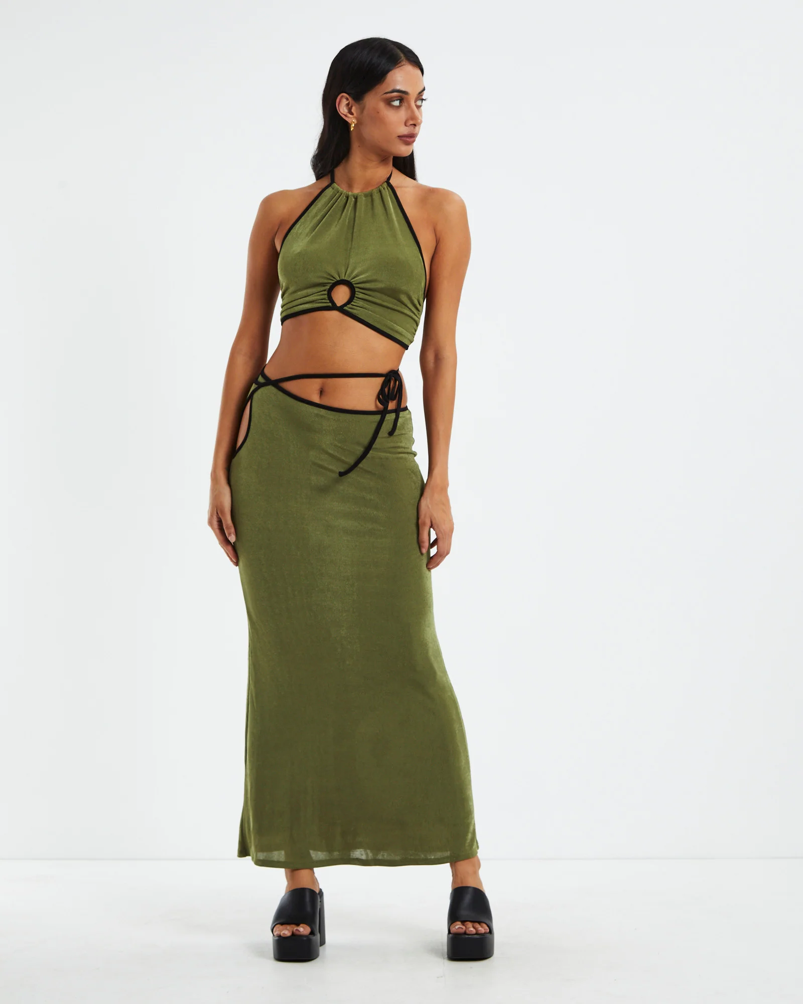 Slinky Keyhole Maxi Skirt Green - Image 3