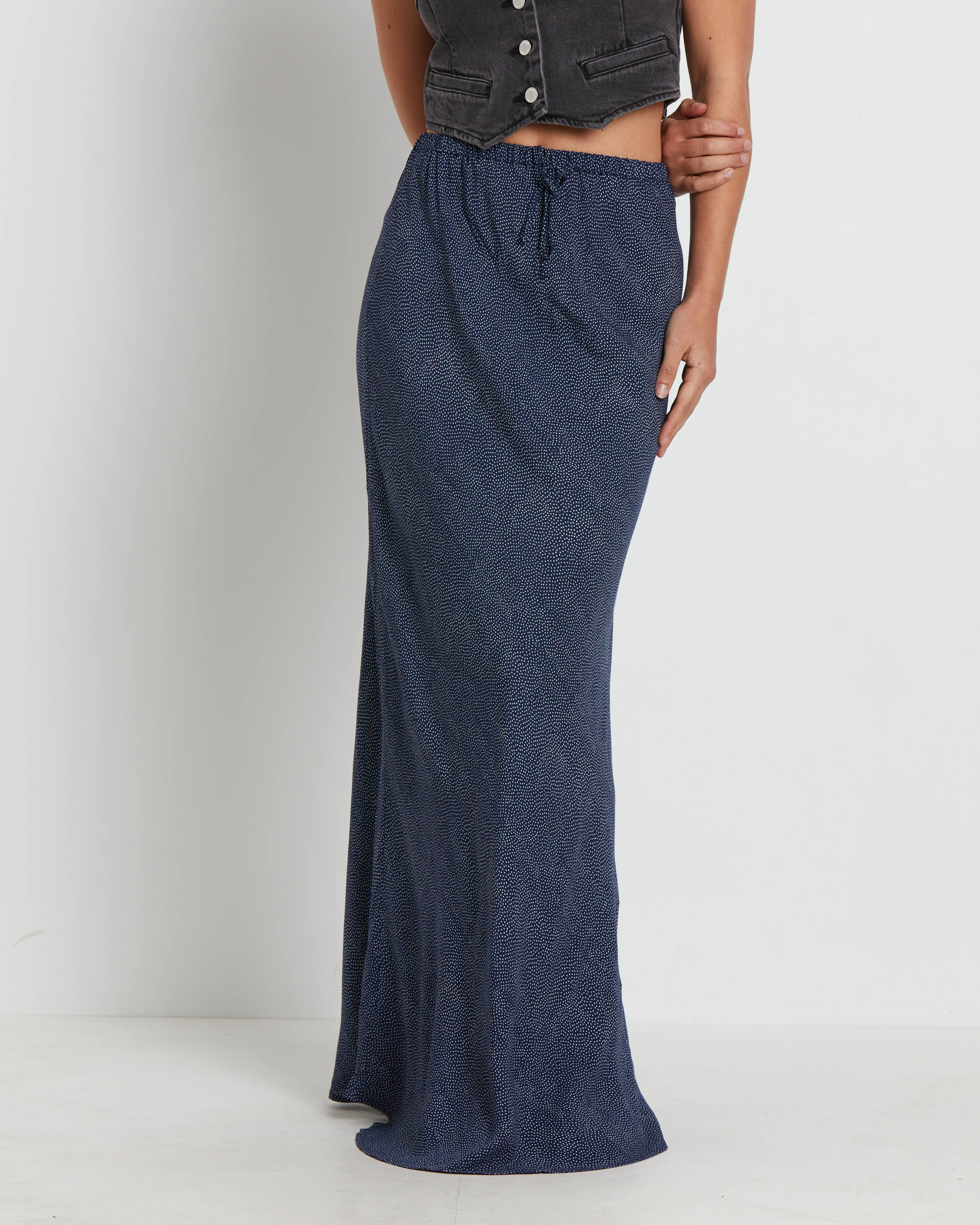Slip Maxi Skirt in Mini Spot Navy - Image 3