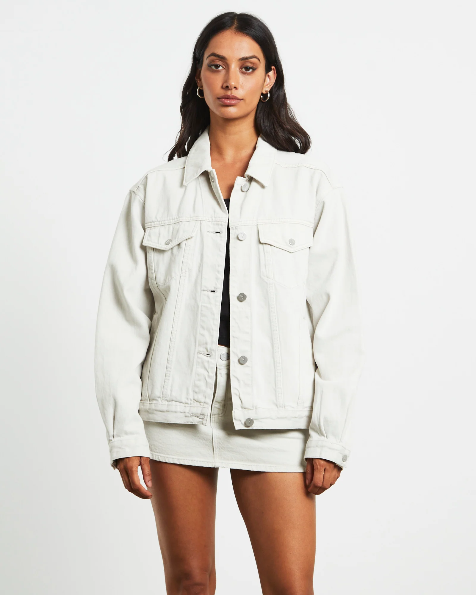 Slouch Denim Jacket in Chalk White - Image 2