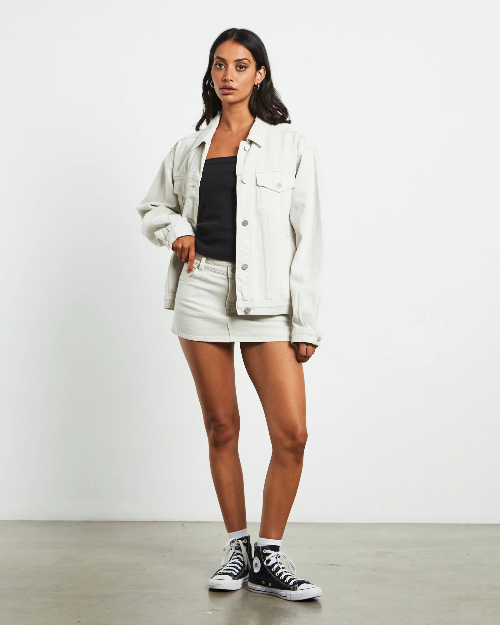 Slouch Denim Jacket in Chalk White - Image 4