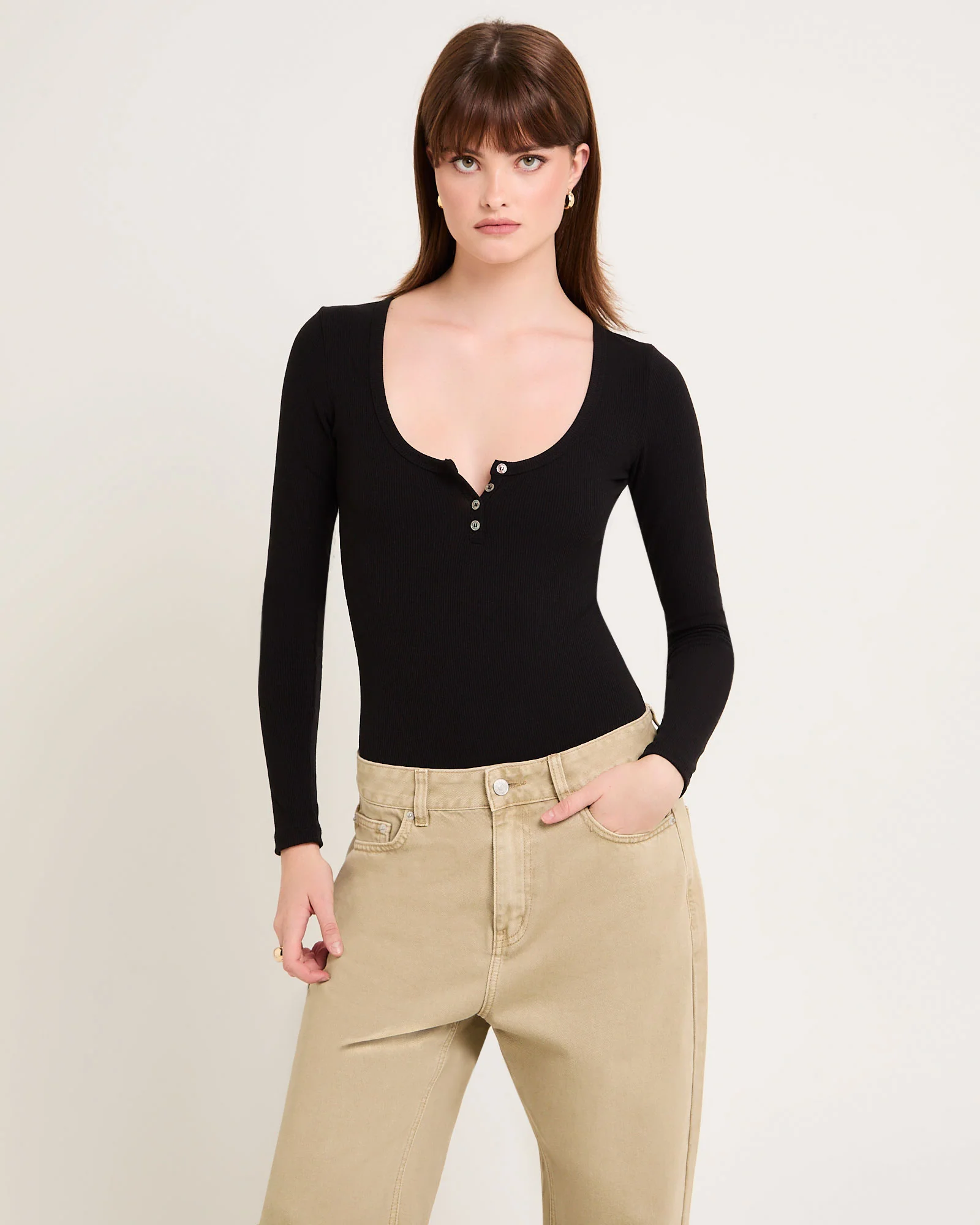Soft Knit Rib Button Bodysuit - Image 2