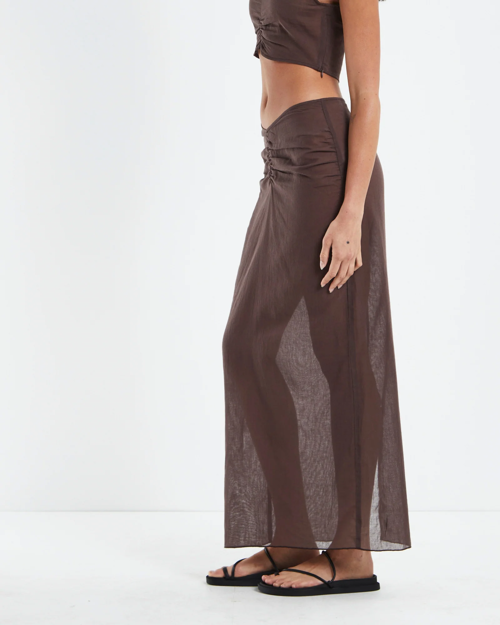 Solana Gather Front Midi Skirt Brown - Image 4