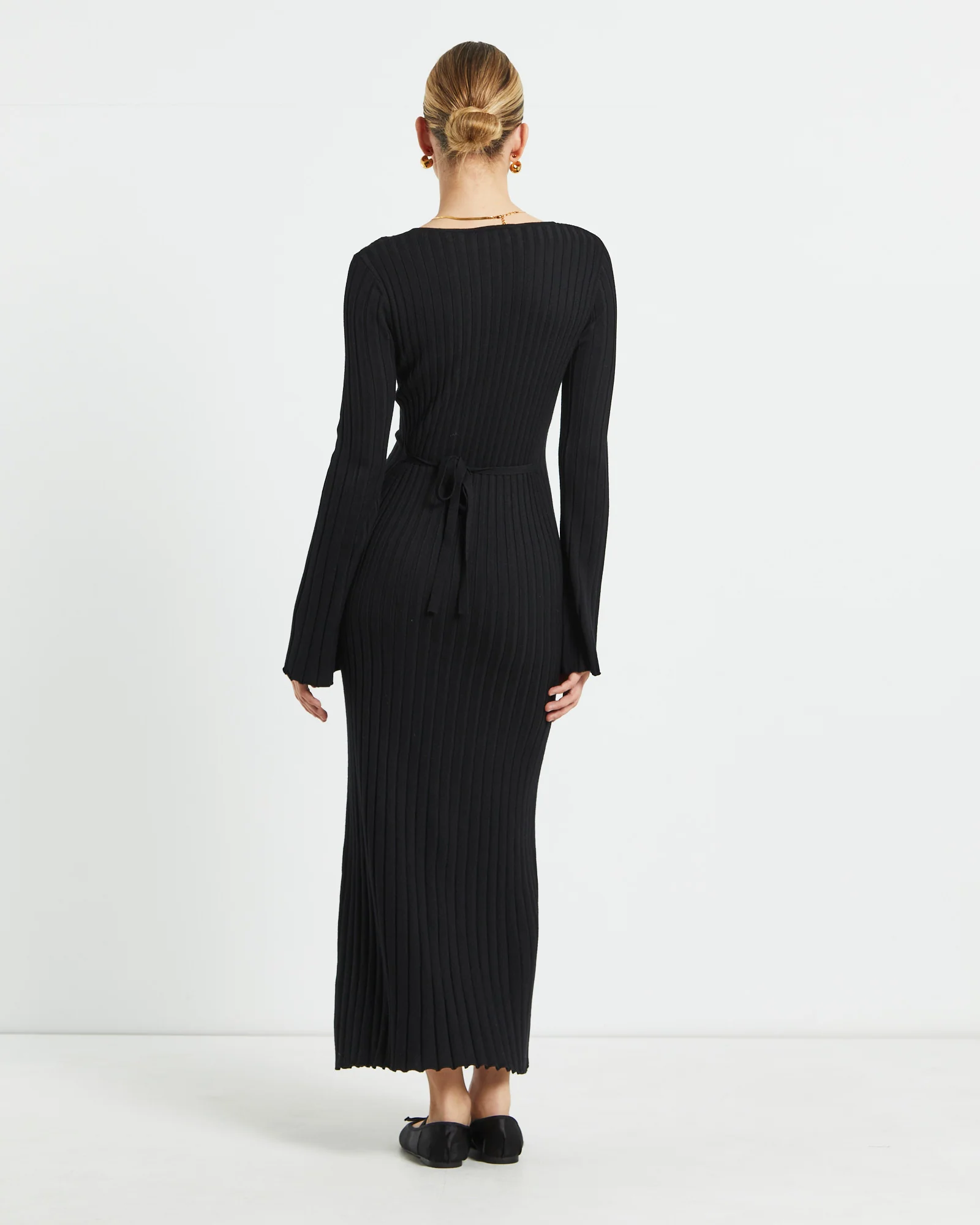 Sophie Long Sleeve Rib Knit Dress Black - Image 3