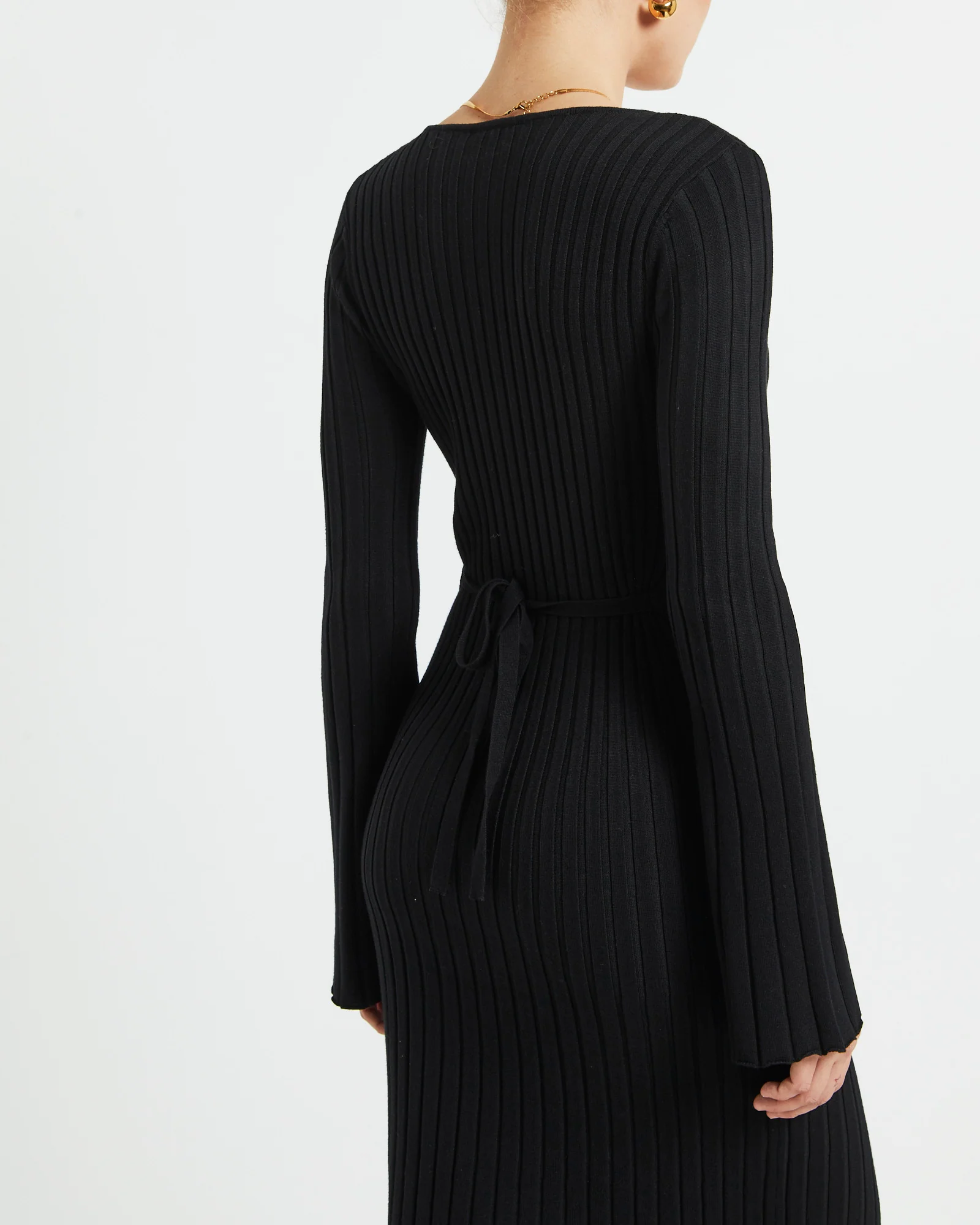 Sophie Long Sleeve Rib Knit Dress Black - Image 5