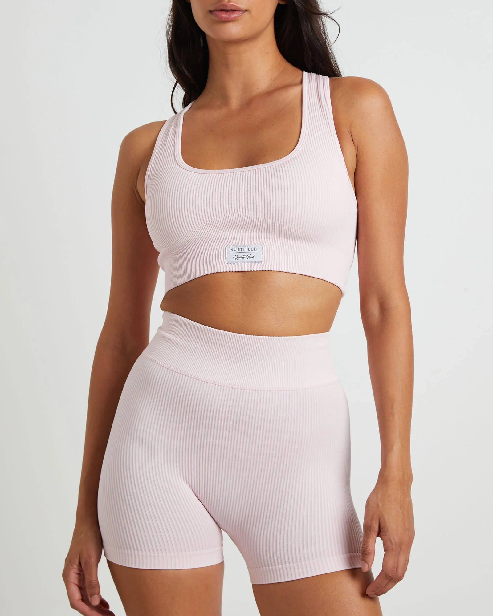 Sports Cross Back Crop Top in Ballet Pink - Image 5