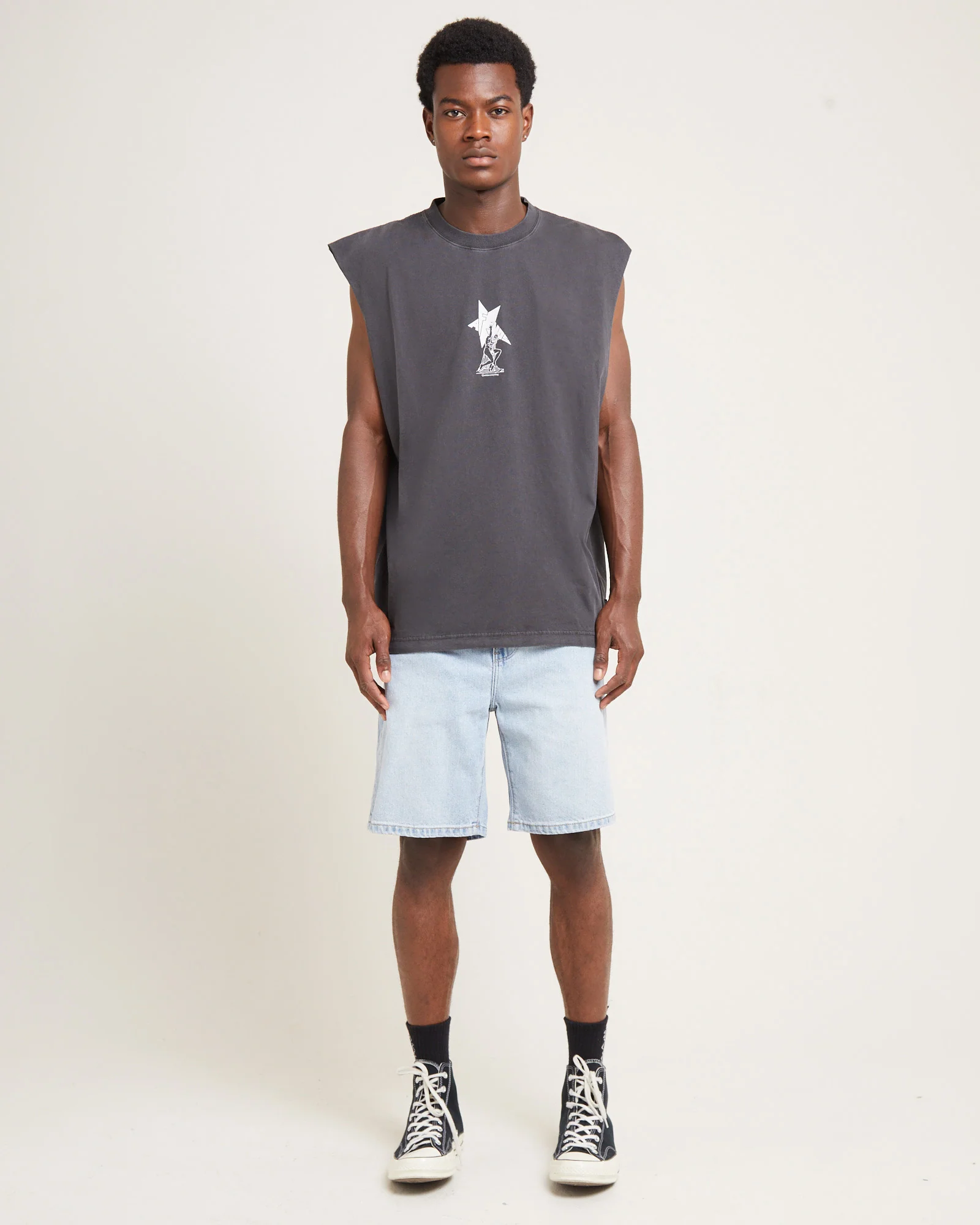 Statue Recycled Sleeveless Tee Stone Black - Image 3