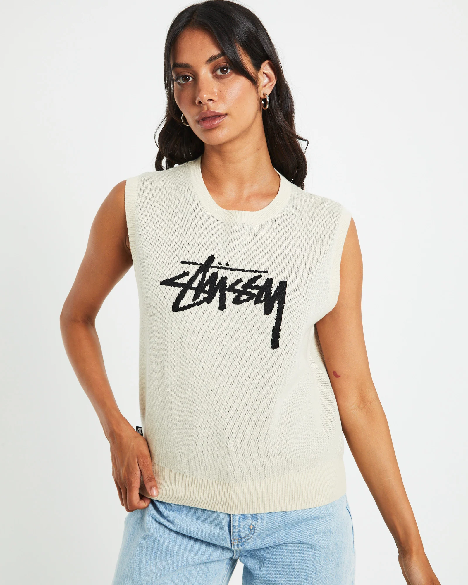 Stussy Knit Oversized Vest in Cream - Image 5