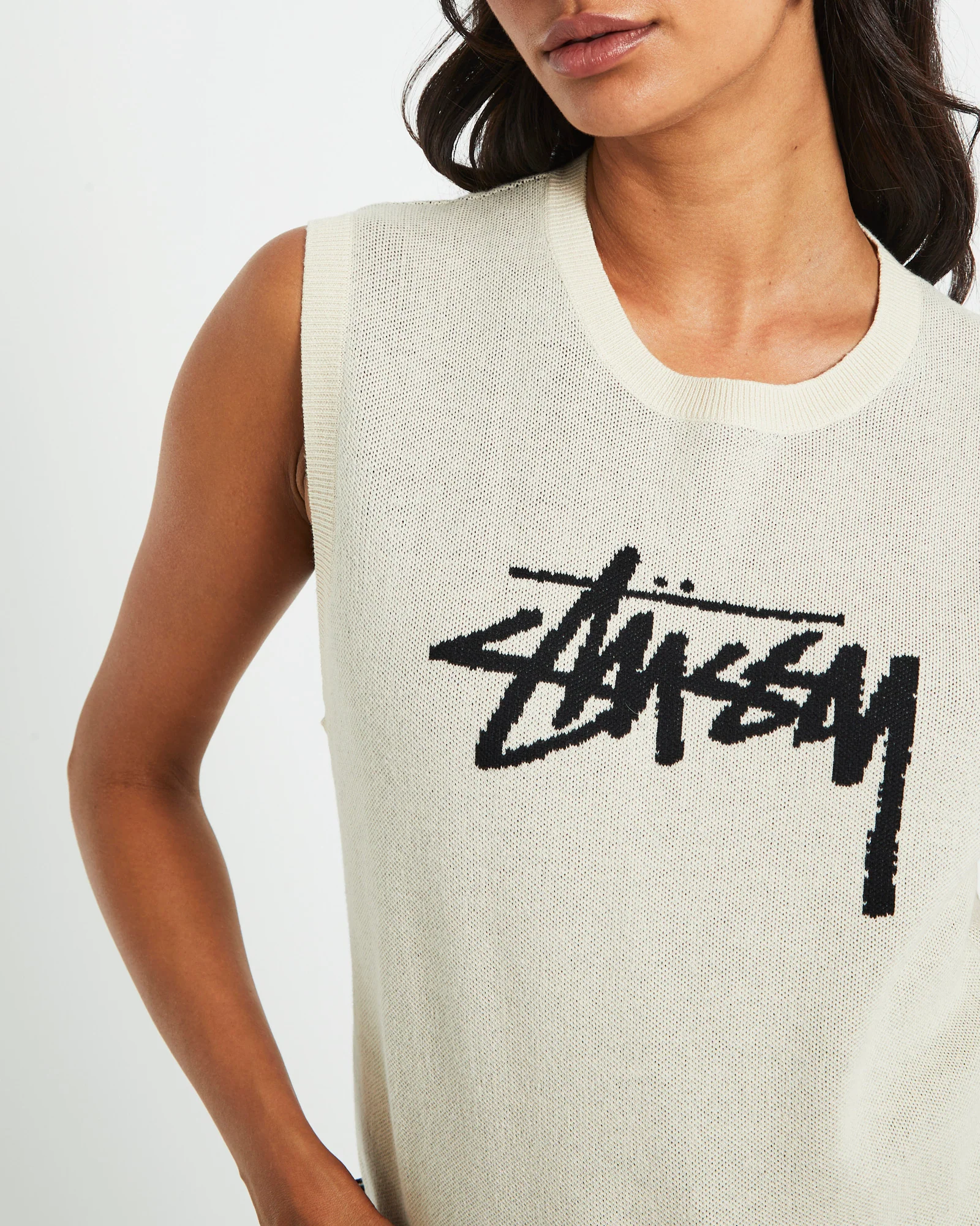 Stussy Knit Oversized Vest in Cream - Image 6