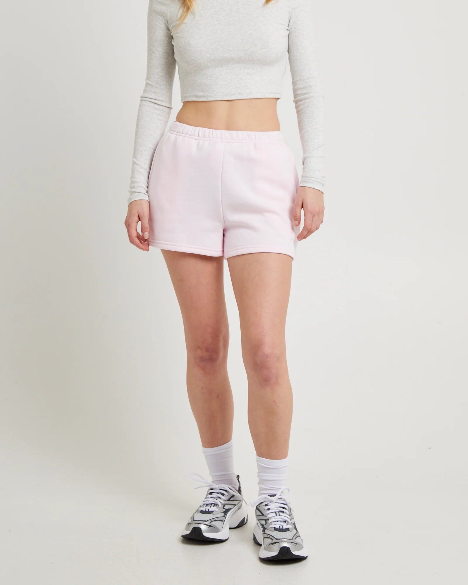 Subtitled Pull On Fleece Shorts in Ballet Pink - Image 3
