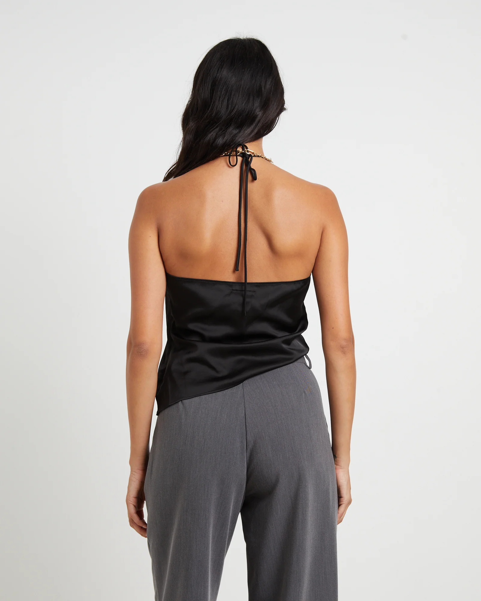 Suki Silky Asymmetric Top in Black - Image 2