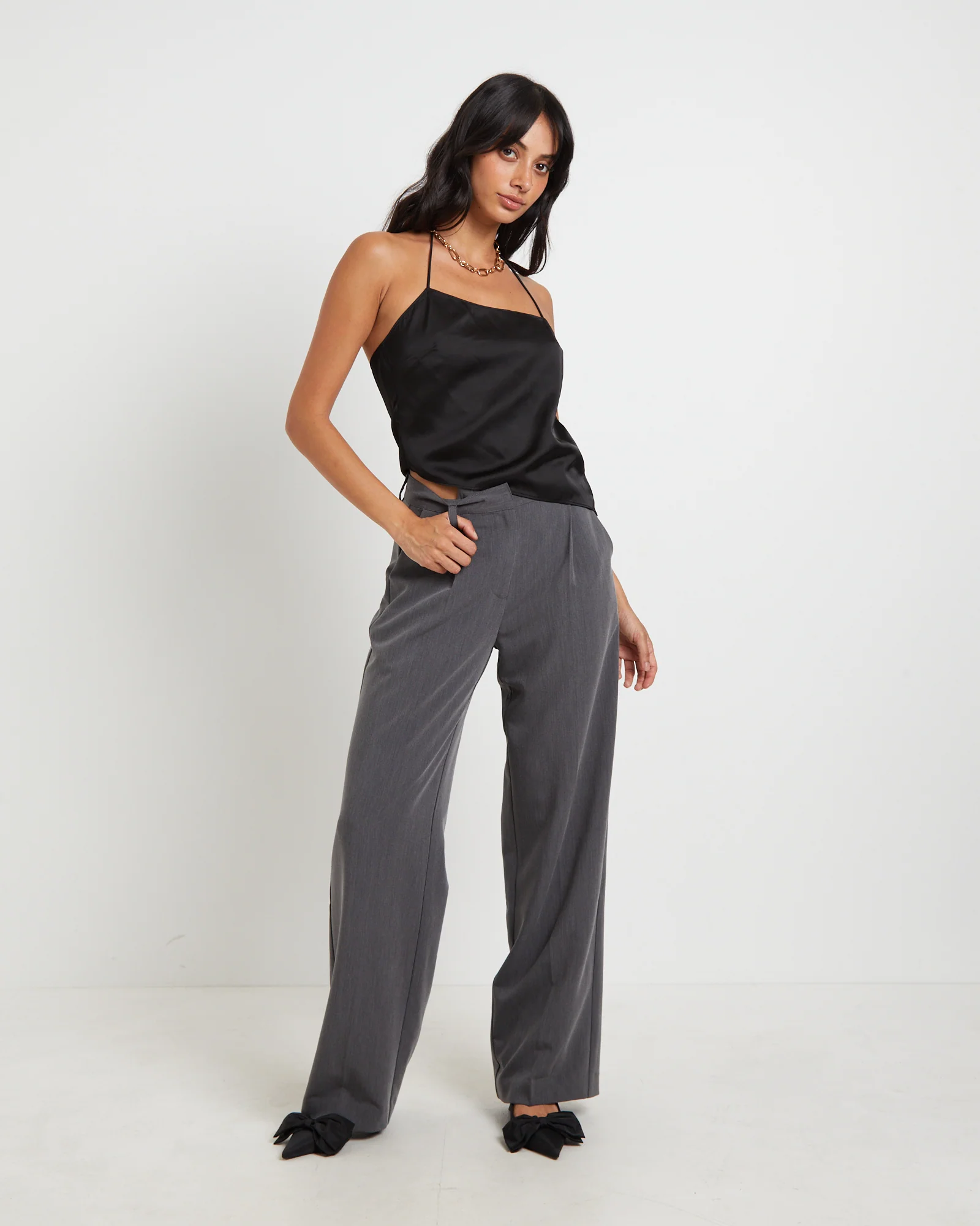 Suki Silky Asymmetric Top in Black - Image 3