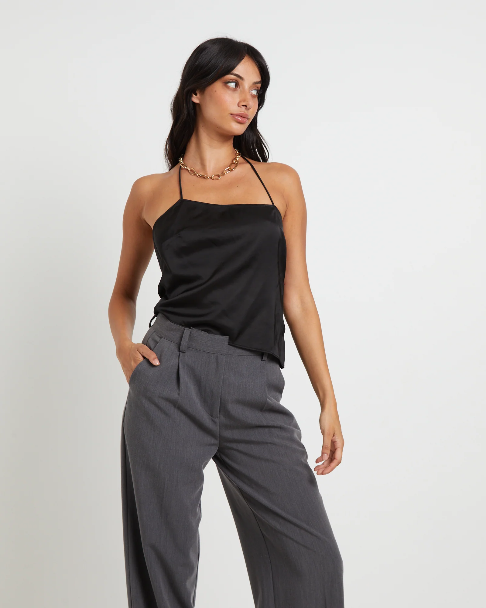 Suki Silky Asymmetric Top in Black - Image 5
