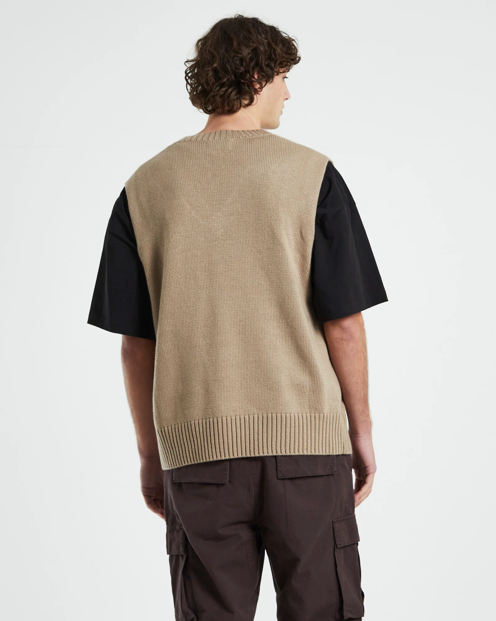 Sunday Box Knit Vest in Tan - Image 2
