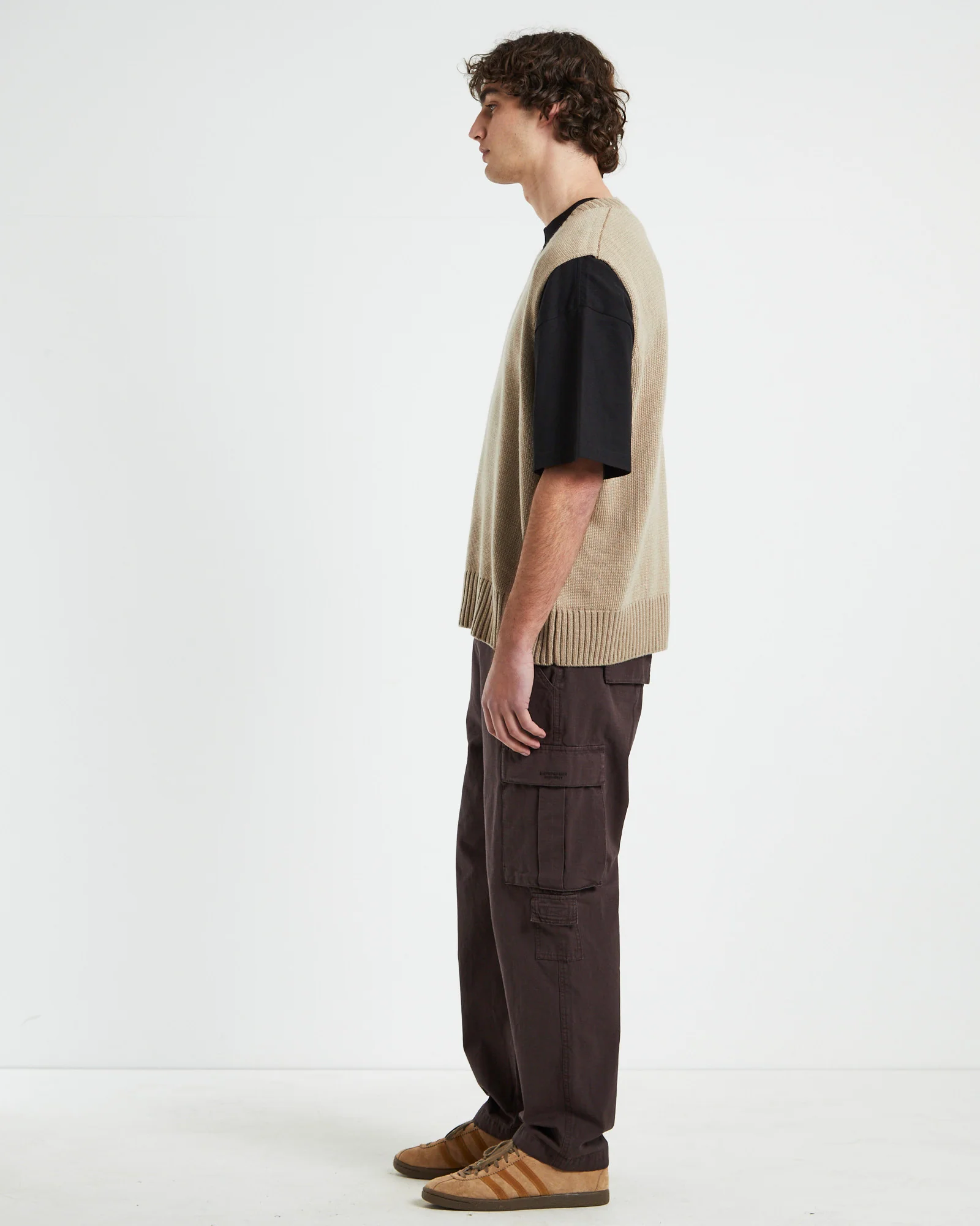 Sunday Box Knit Vest in Tan - Image 4