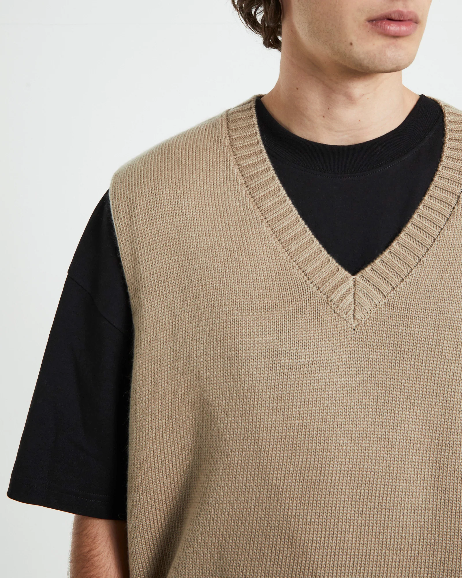 Sunday Box Knit Vest in Tan - Image 6