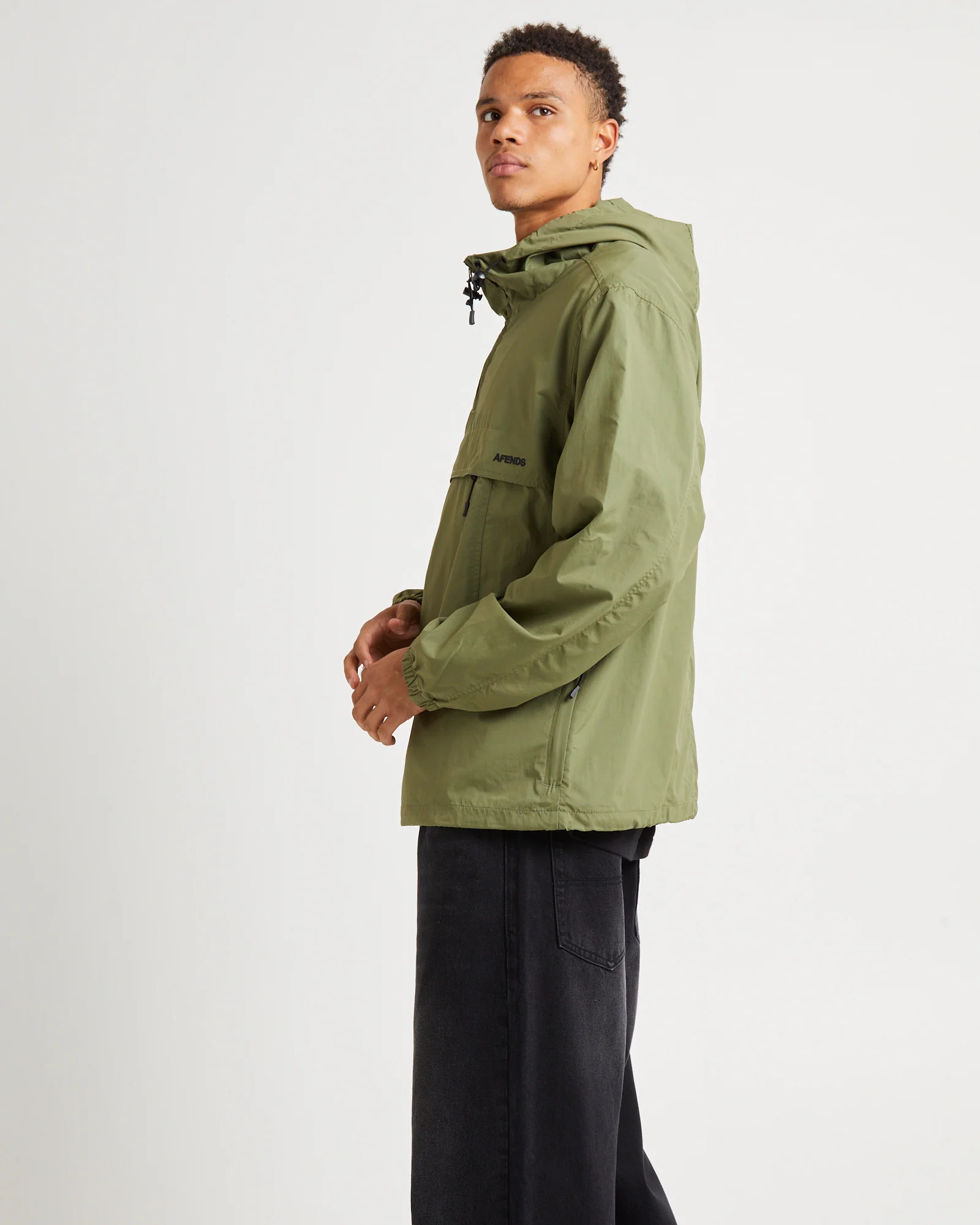 System Recycled Water Resistant pray Anorak Jacket Military Green - Image 3
