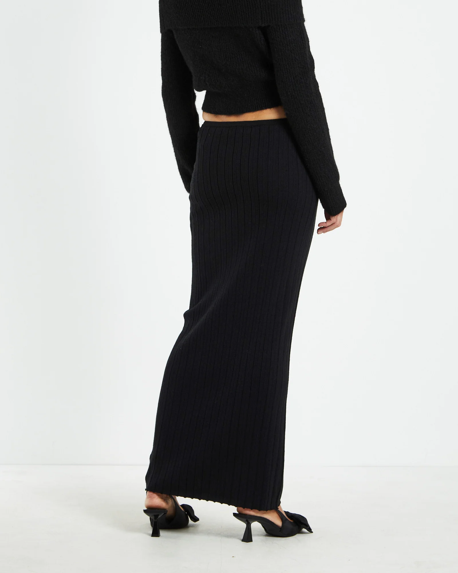 Tayla Texture Knit Midi Skirt Black - Image 2
