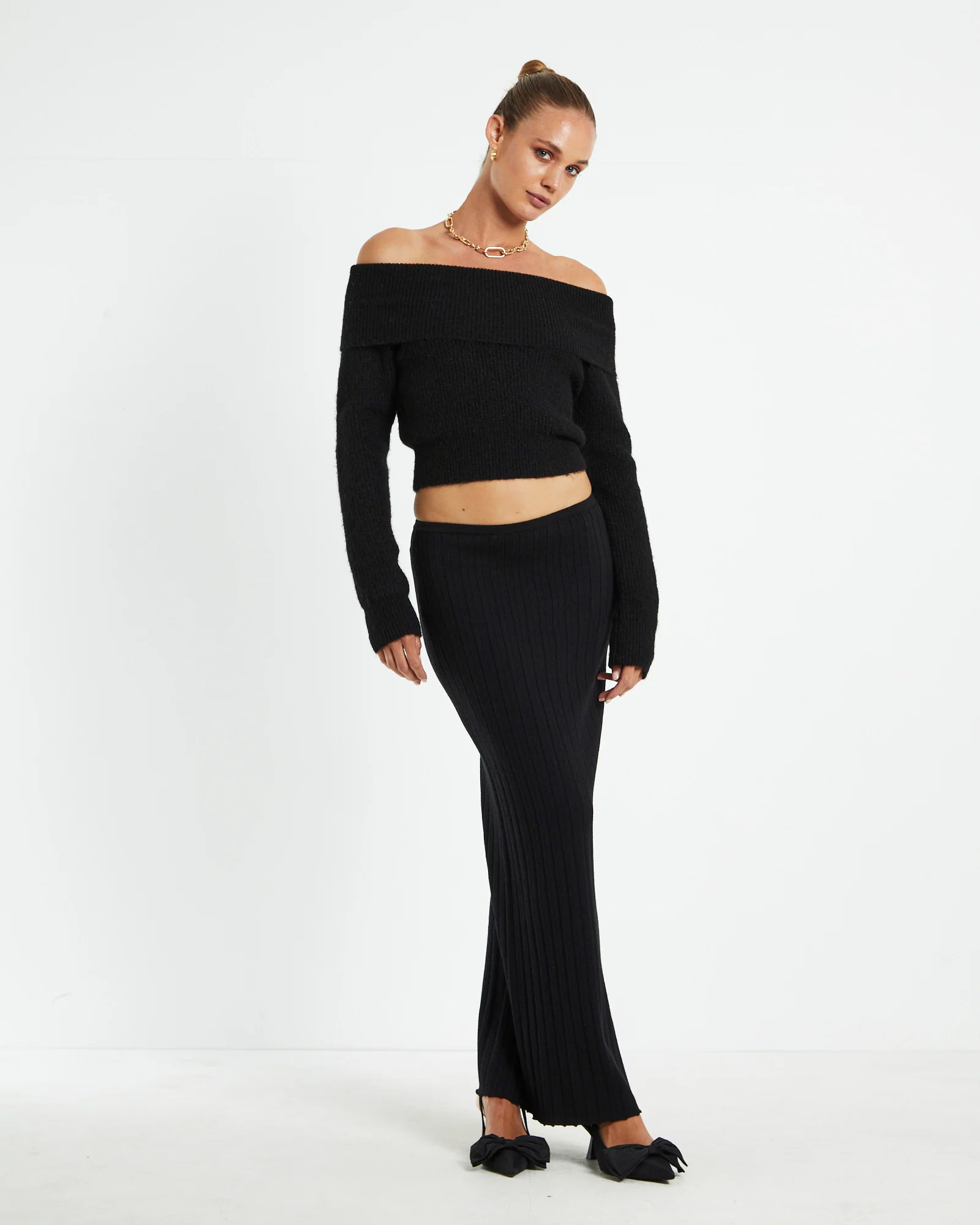 Tayla Texture Knit Midi Skirt Black - Image 3
