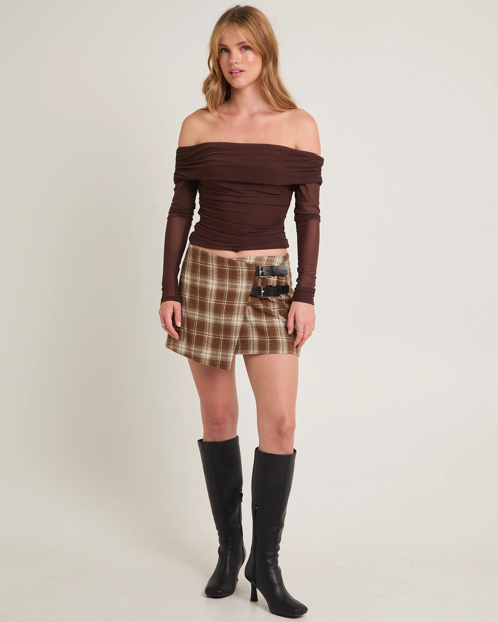 Teagan Wrap Check Mini Skirt - Image 3