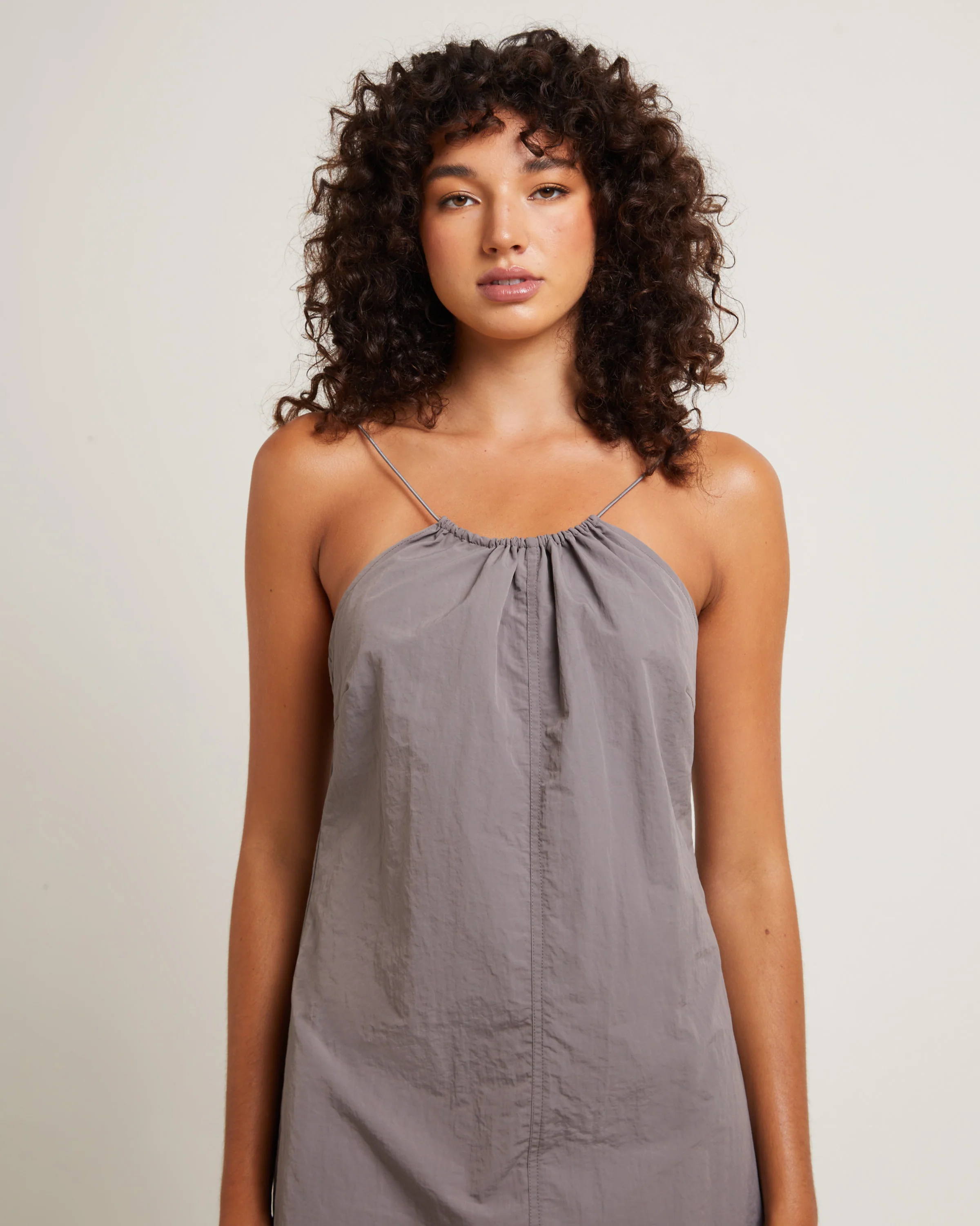 Tech Halter Neck Mini Dress in Peat - Image 6