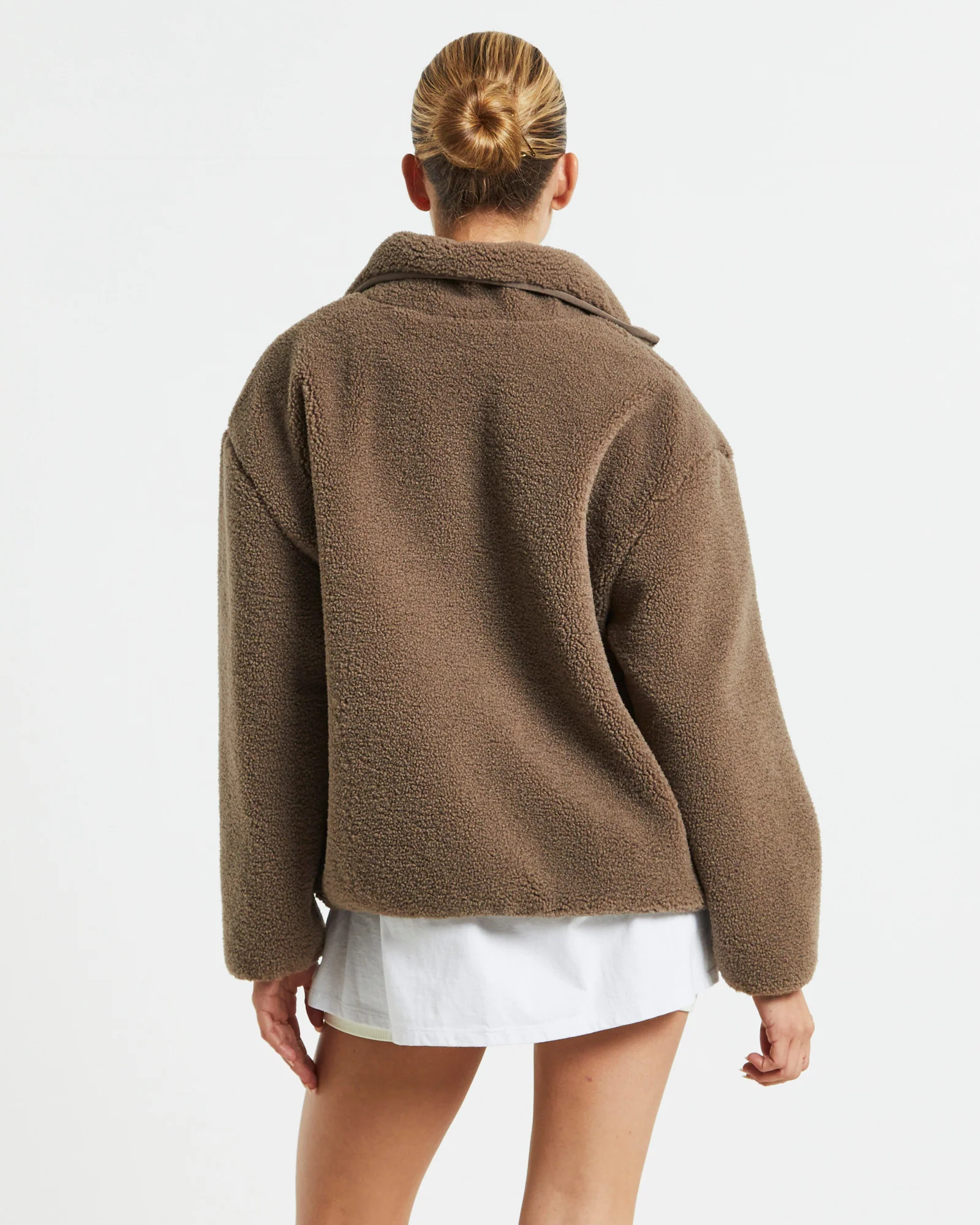 Teddy Quarter Zip Jumper Mocha Brown - Image 2