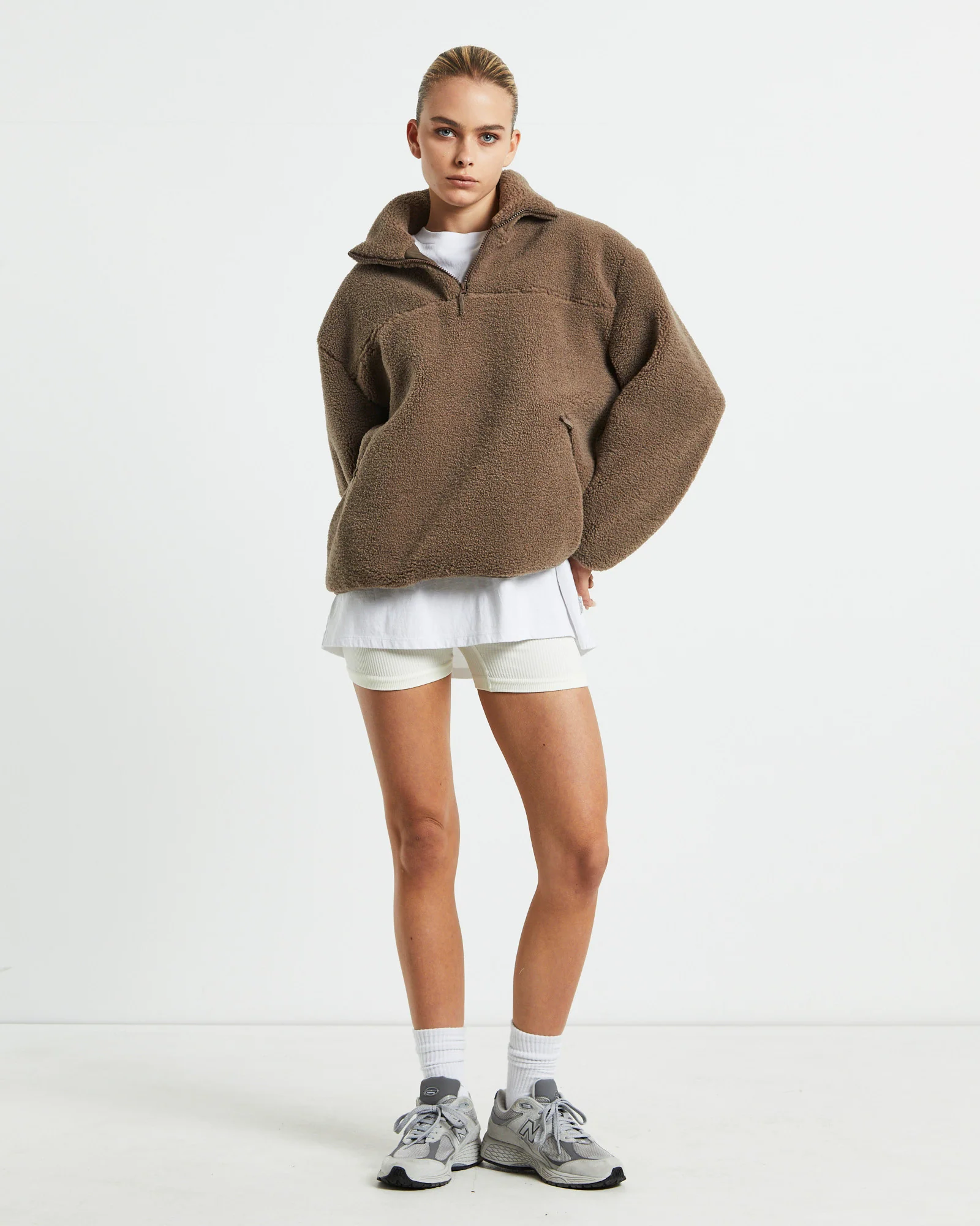 Teddy Quarter Zip Jumper Mocha Brown - Image 3
