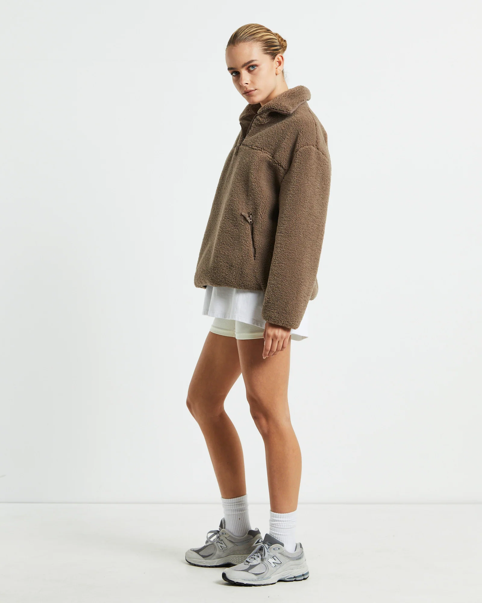 Teddy Quarter Zip Jumper Mocha Brown - Image 4