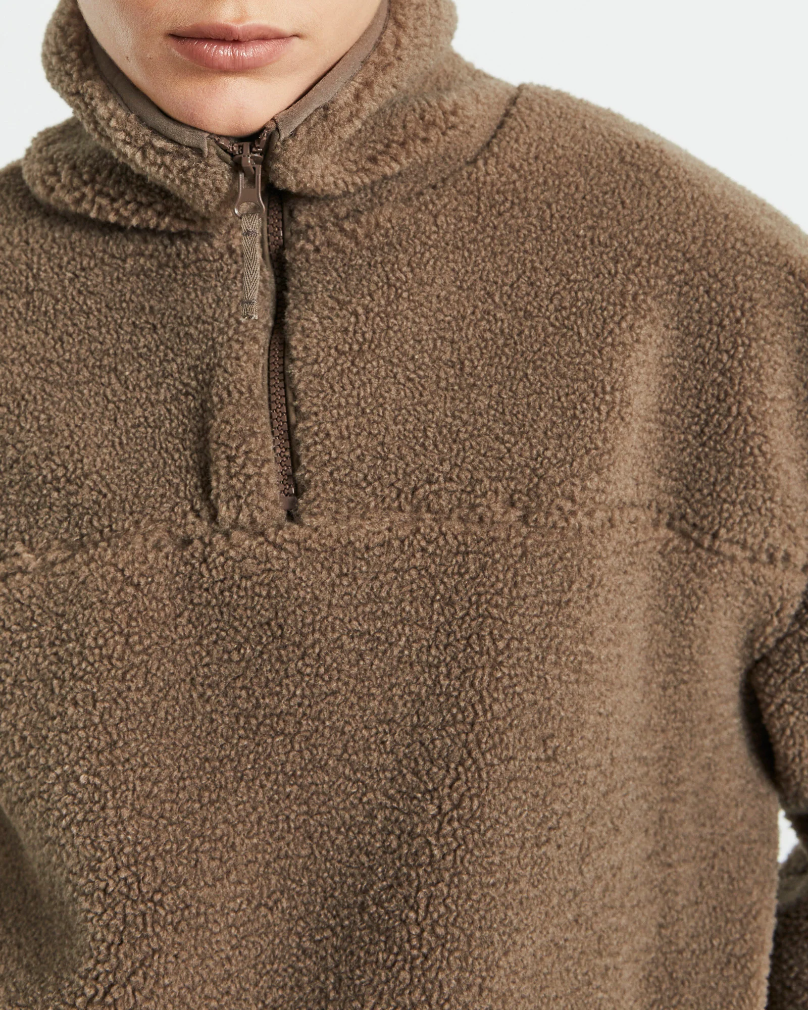 Teddy Quarter Zip Jumper Mocha Brown - Image 6