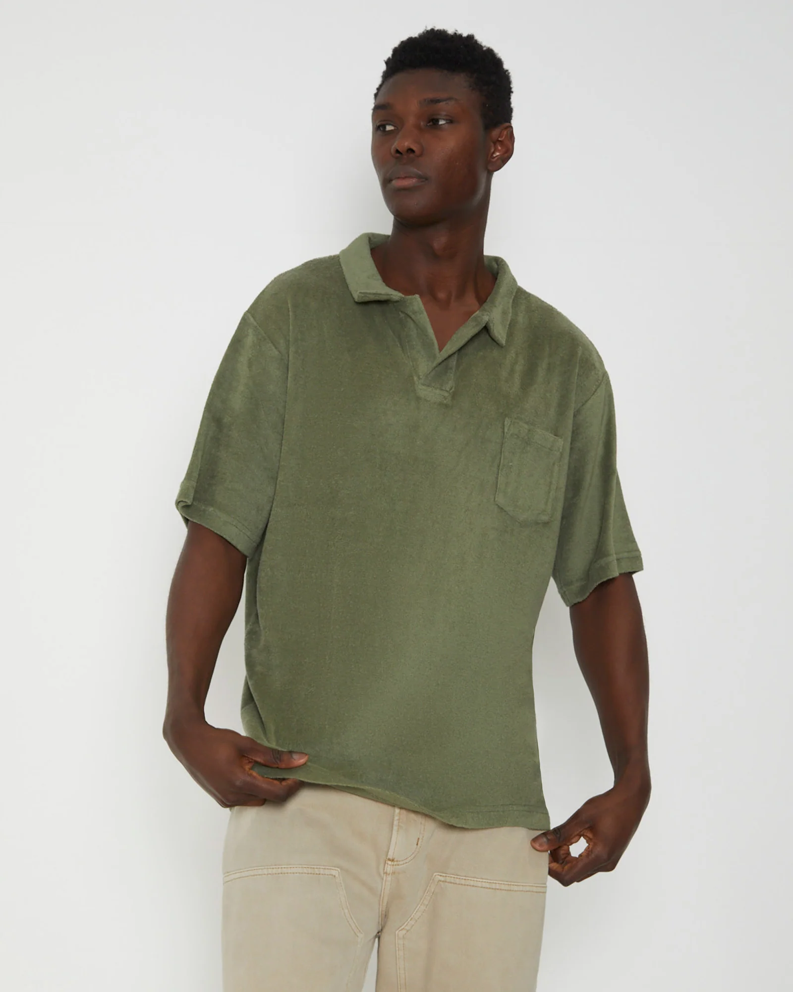 Terry Rolo Polo Short Sleeve T-Shirt in Moss - Image 5