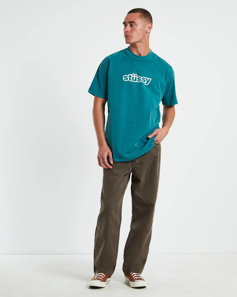 Thick 50-50 Heavyweight Short Sleeve T-Shirt in Ocean Blue - Image 3