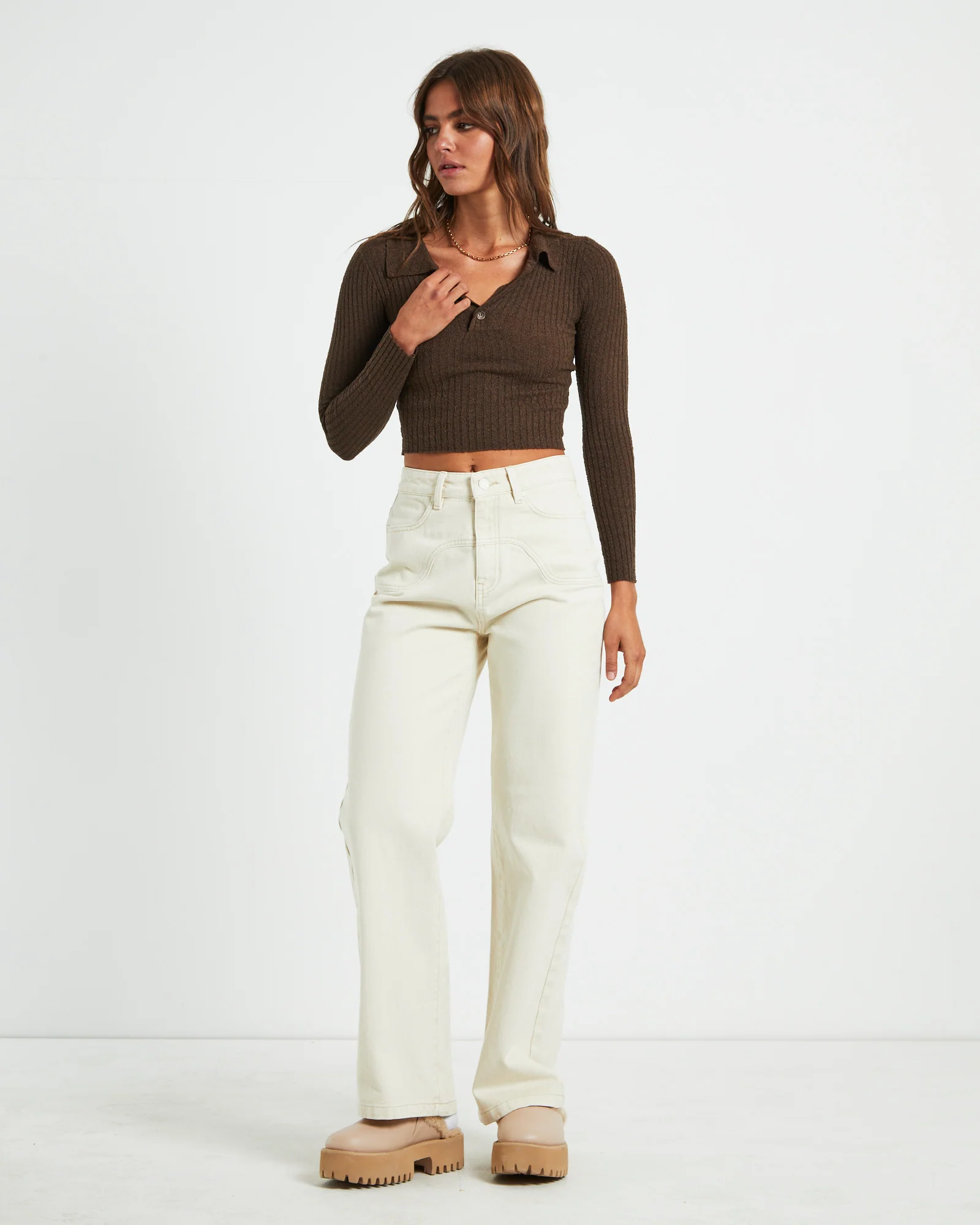 Tori Textured Button Top Choc - Image 3