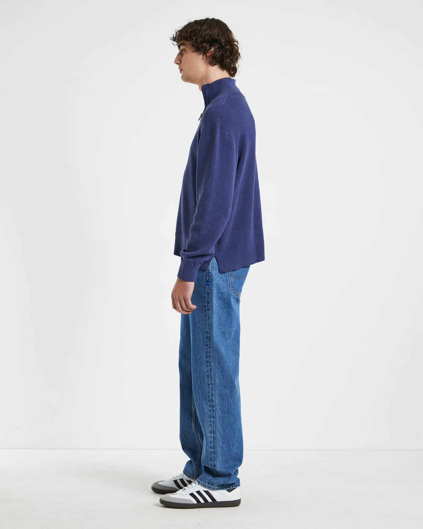 Trade Hemp Quater Zip Fleece Jumper in Navy - Image 4