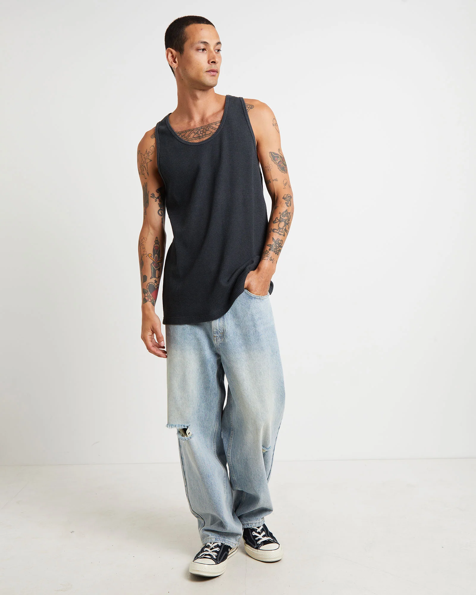 Trade Waffle Tank Tee in Sulphur Black - Image 3