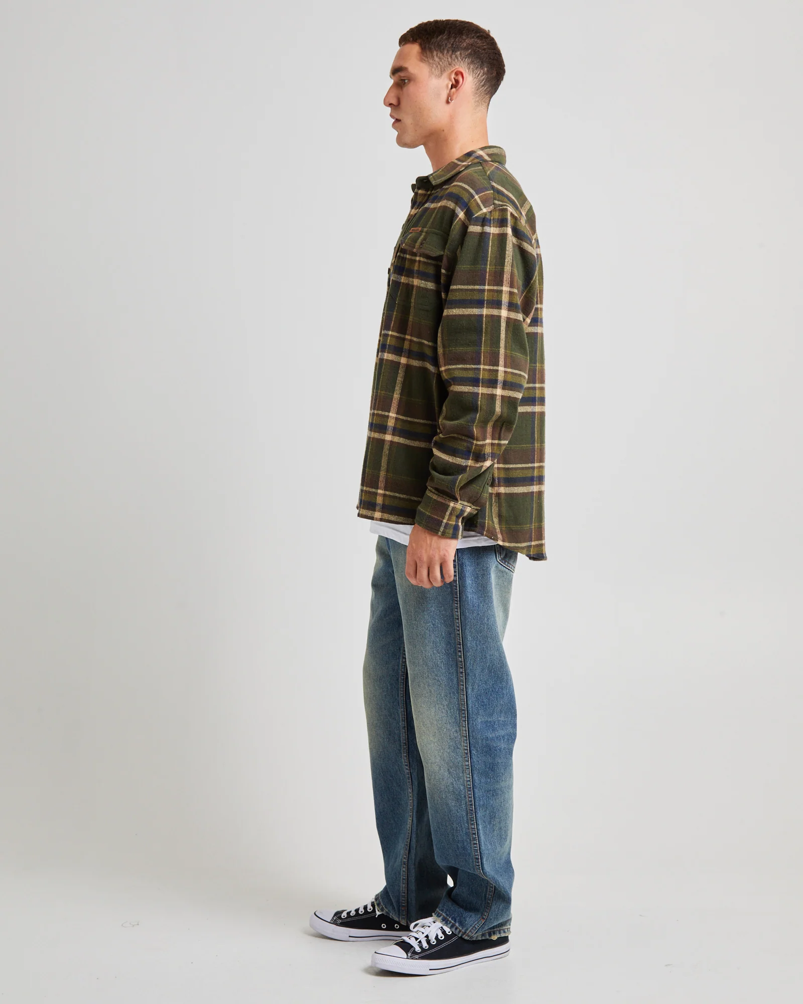 Trailer Check Long Sleeve Shirt Faded Army - Image 4
