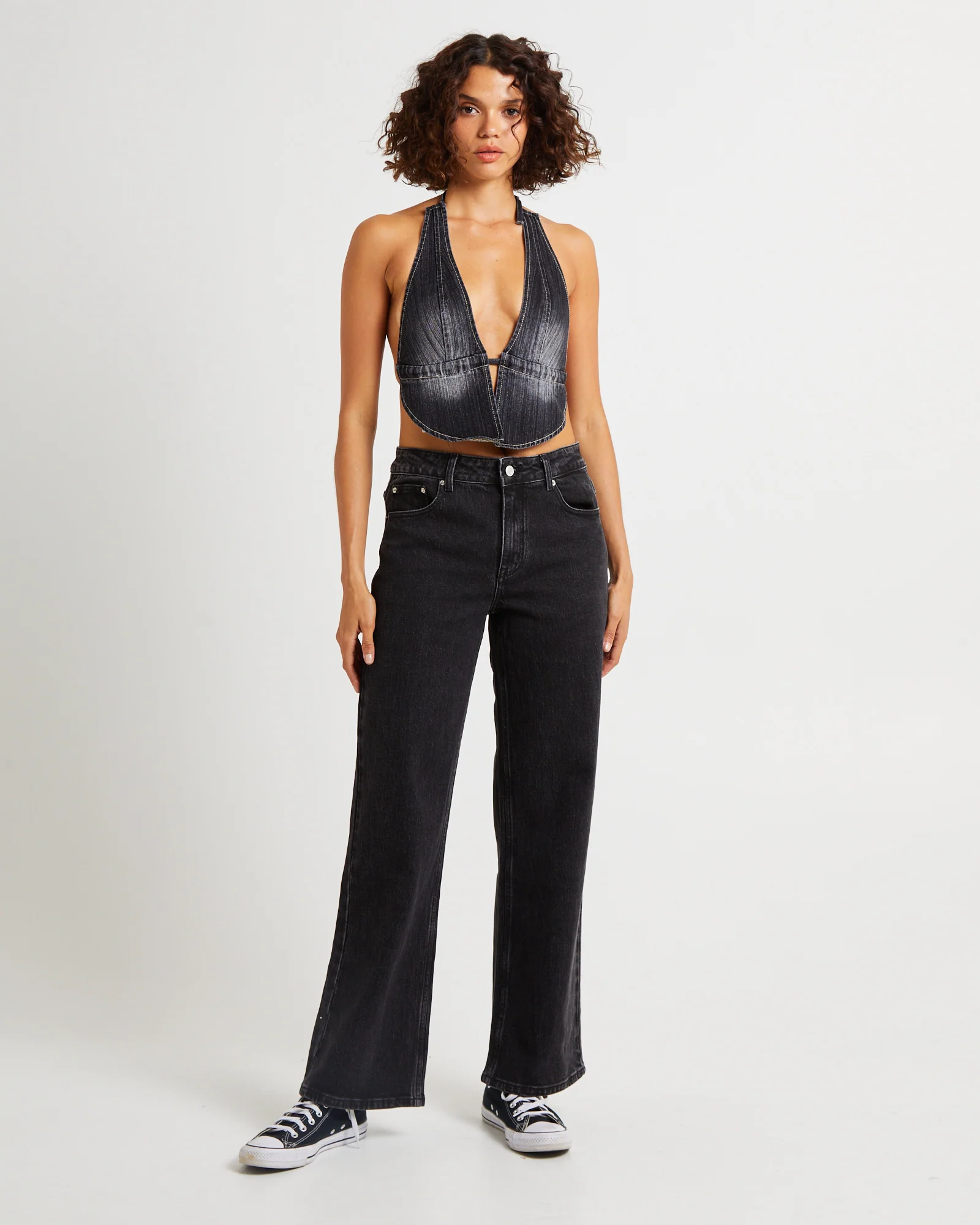 Trinity Denim Halter Top Charcoal Tint - Image 3