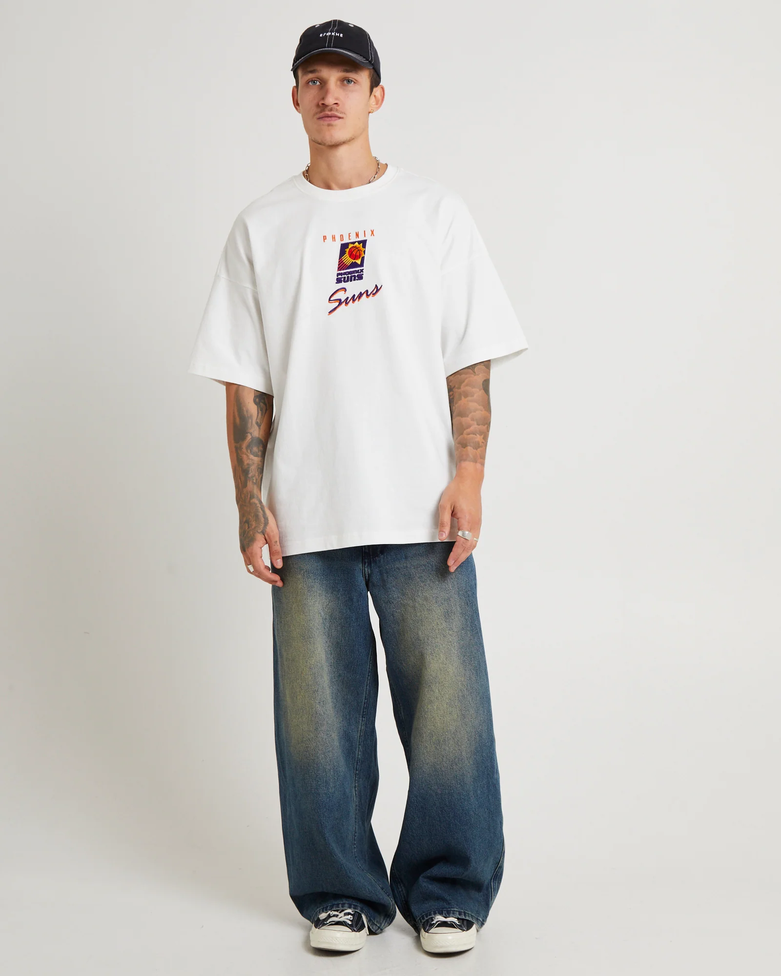 Trio Logo Suns Oversized T-Shirt in Vintage White - Image 3