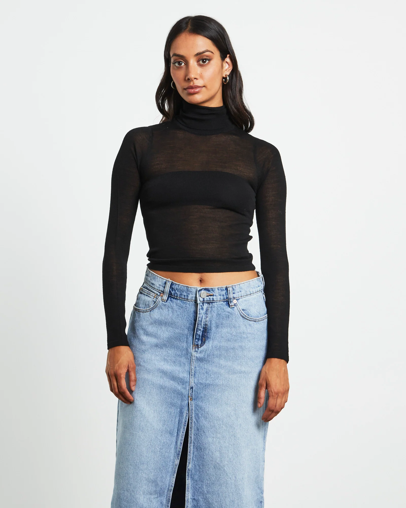 Turtle Neck Long Sleeve Top in Black - Image 5