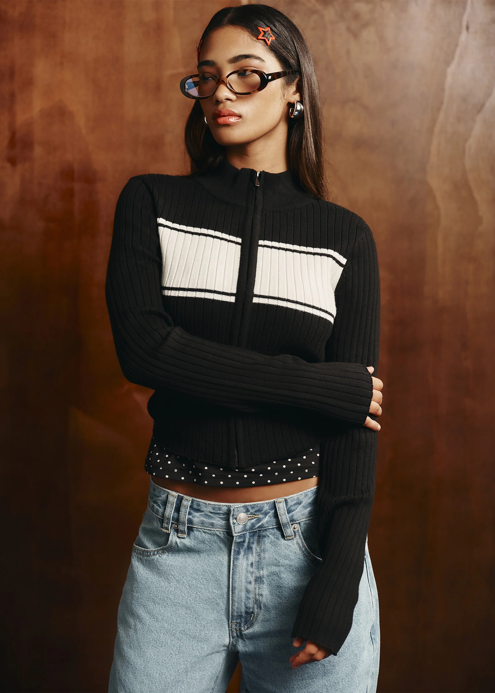 Uma Stripe Zip Through Knit Top - Image 4