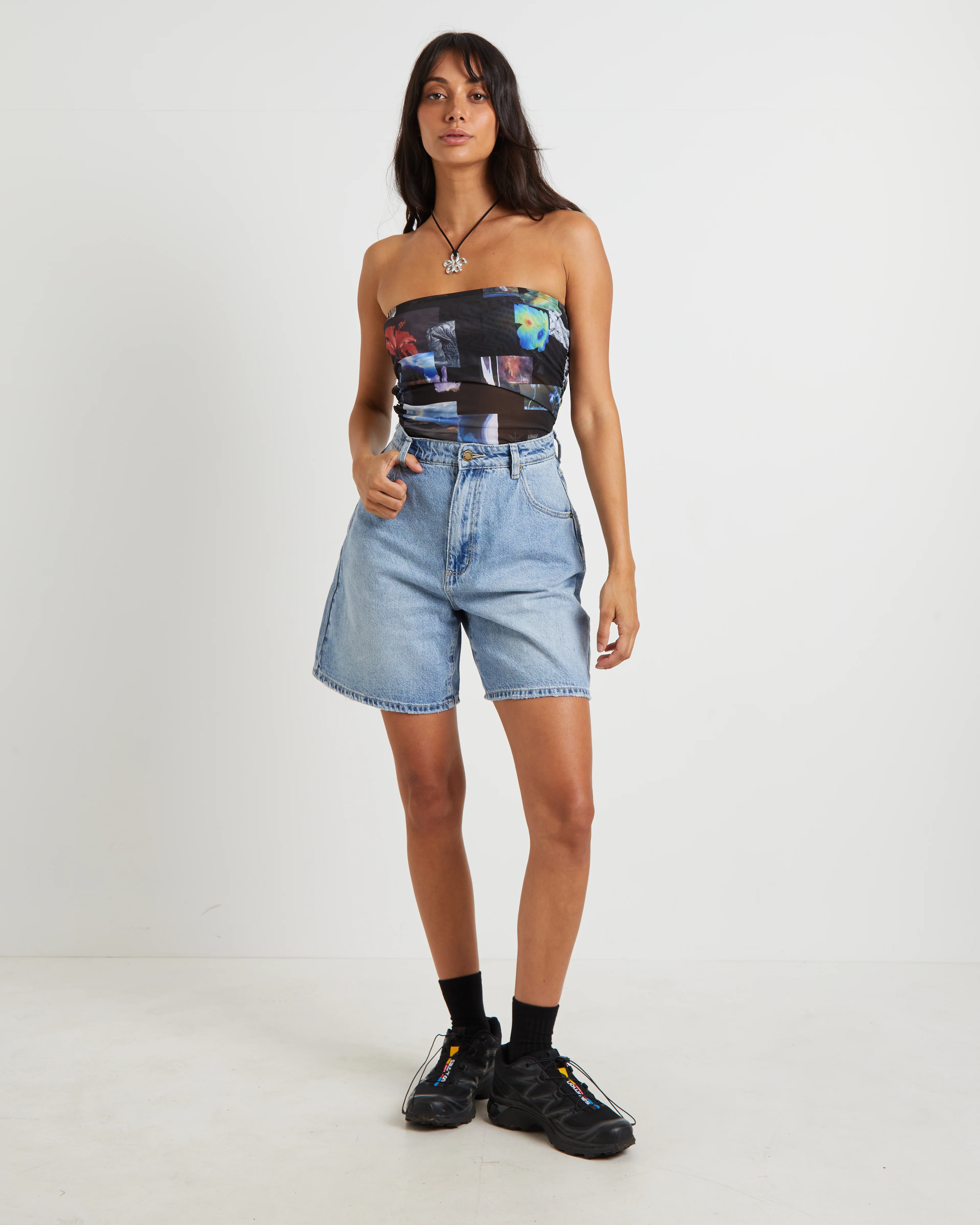 Under Pressure Recycled Sheer Strapless Top in Black - Image 4