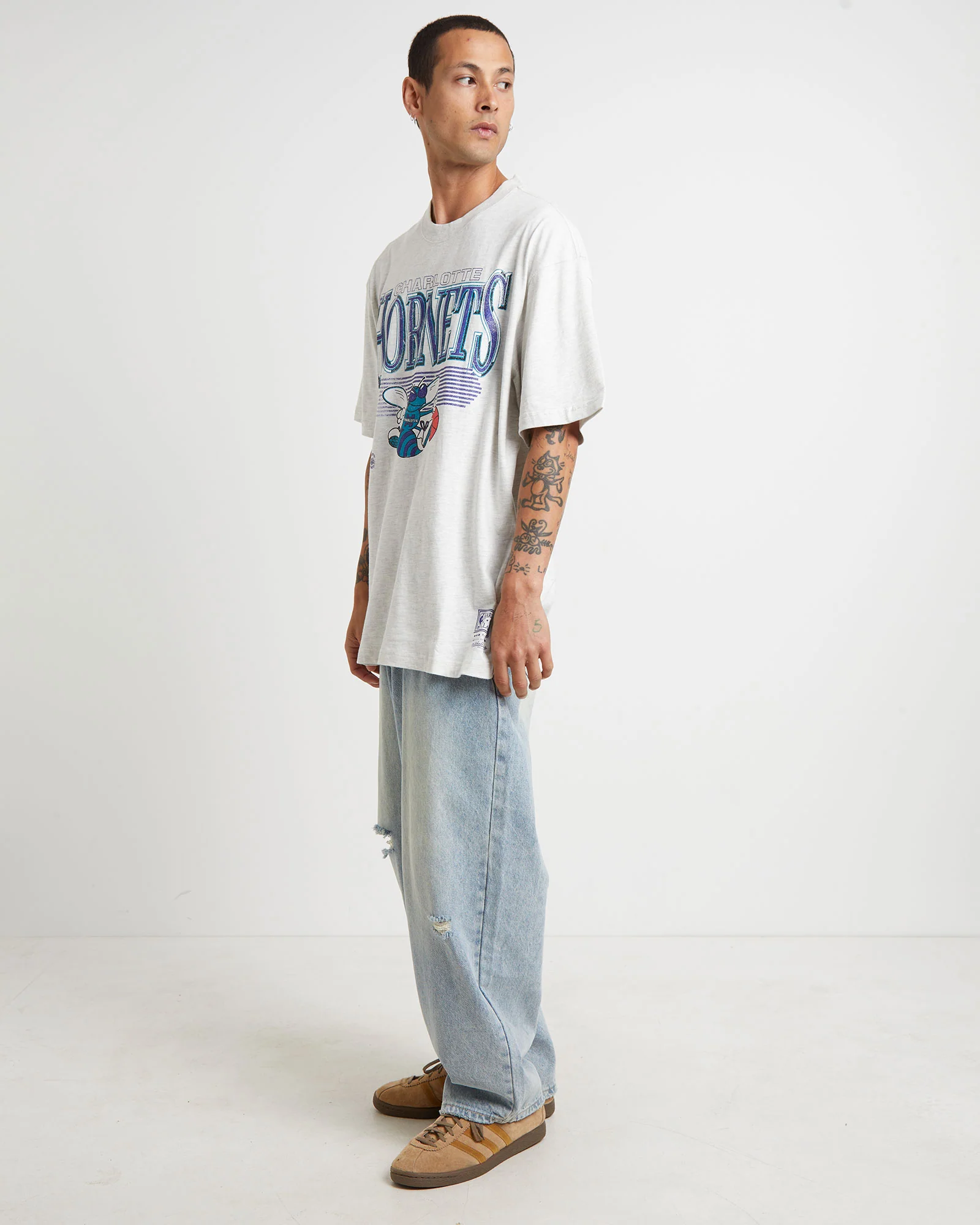 Underscore Hornets Short Sleeve T-Shirt in Silver Marle - Image 4