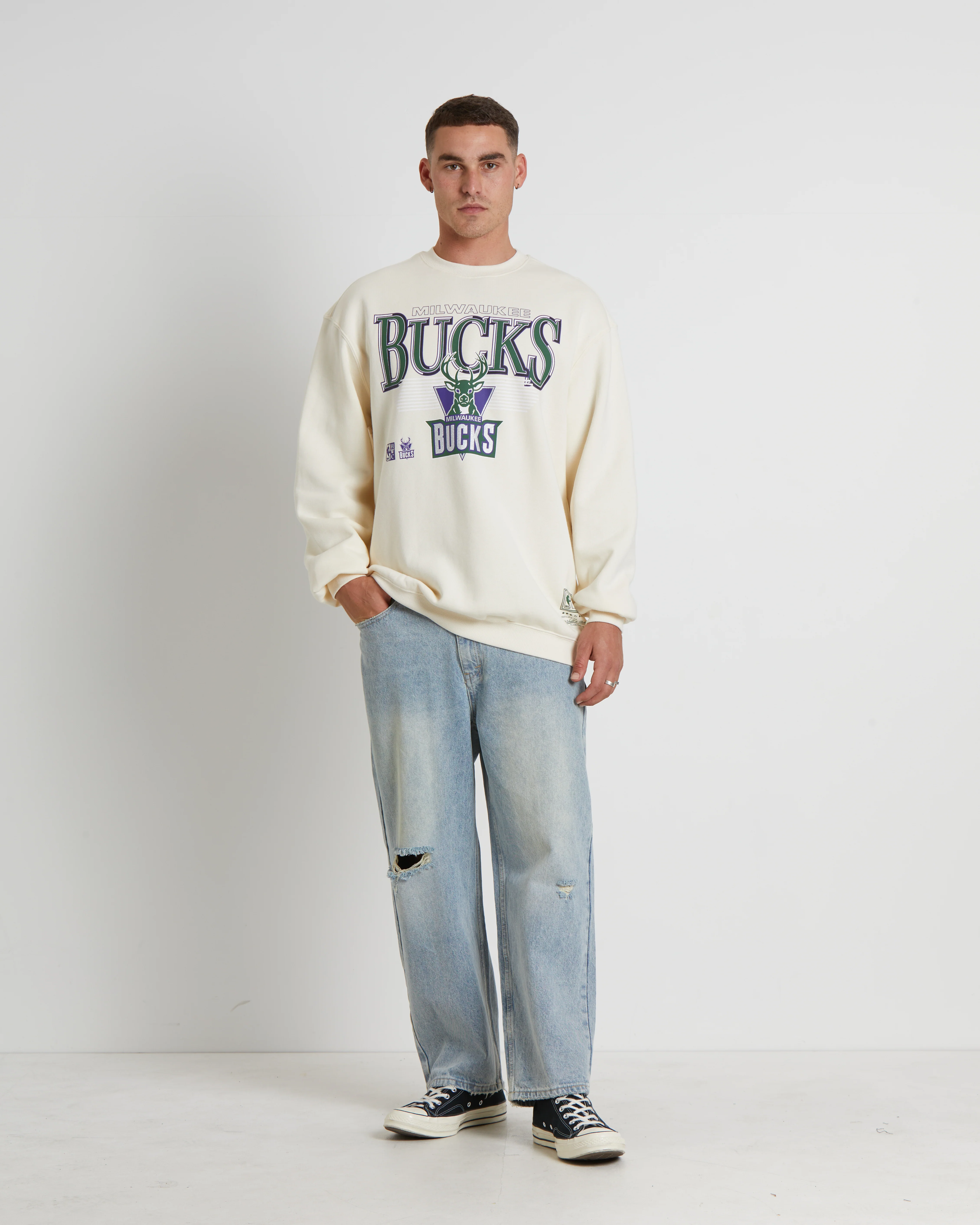 Underscore Milwaukee Bucks Crewneck Jumper in Unbleached White - Image 3