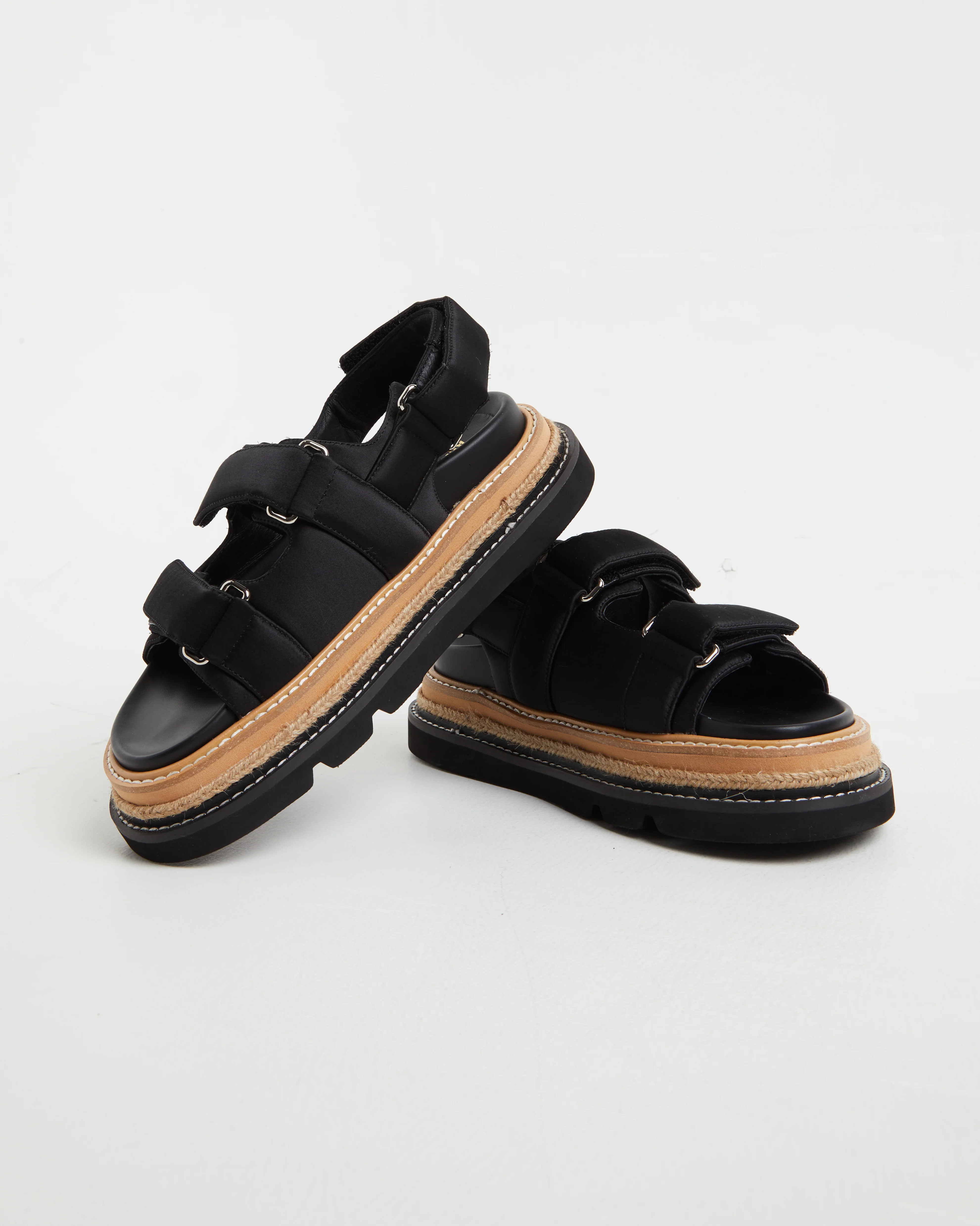 Veda Black Sandals in Satin Black - Image 2