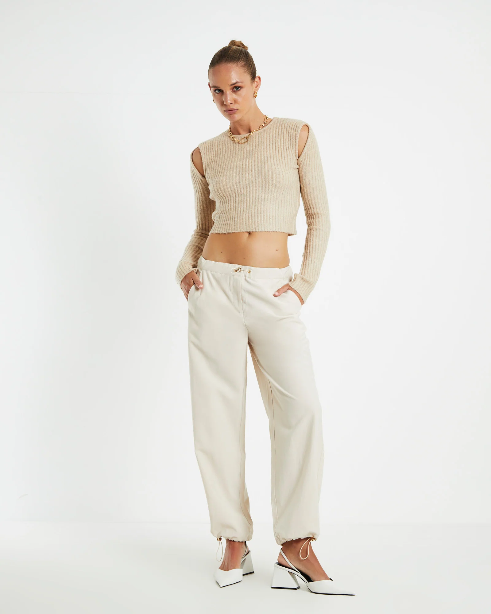 Vera Slash Long Sleeve Knit Top Oat - Image 3