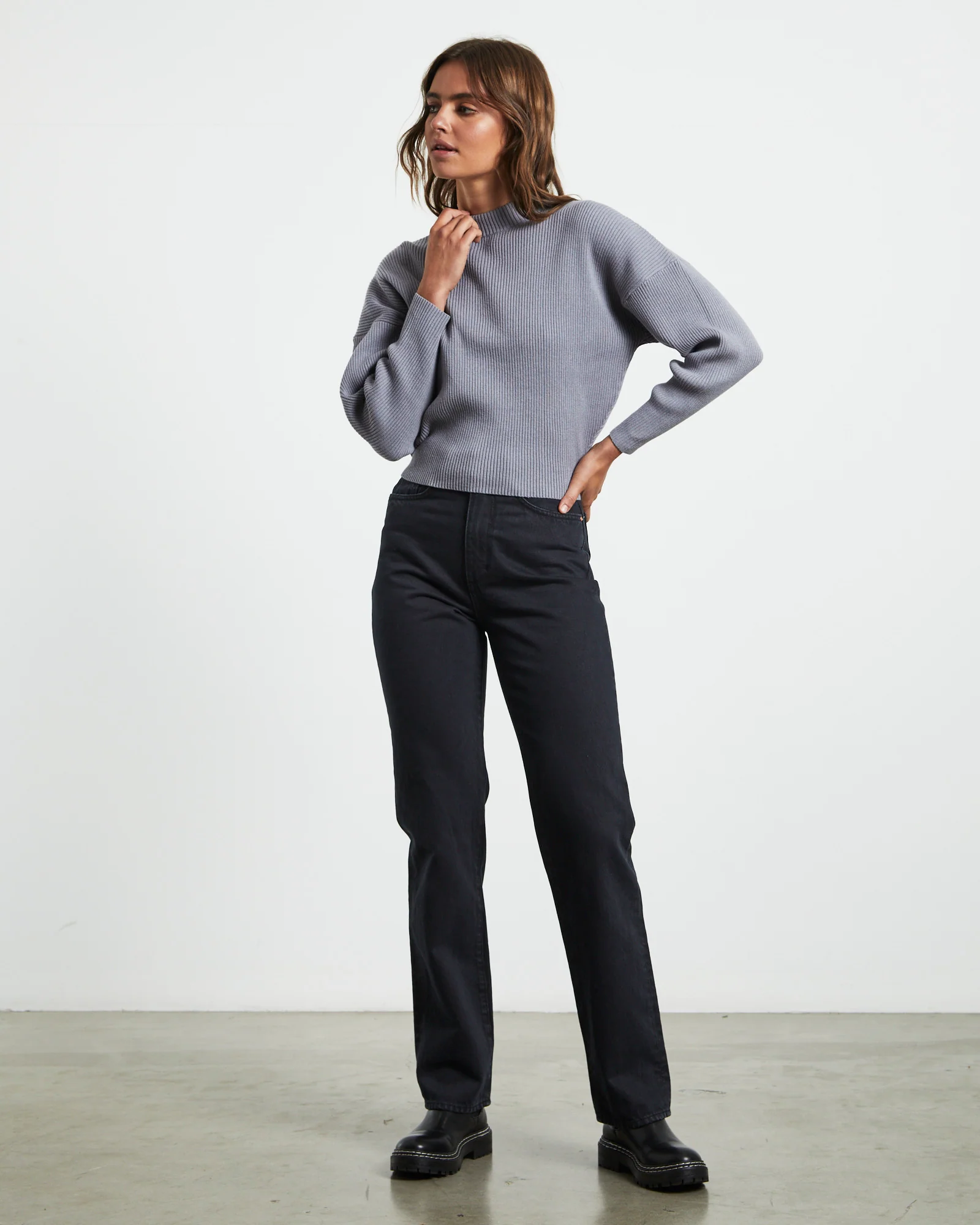 Verse Long Sleeve Knit Top in Slate Grey - Image 3